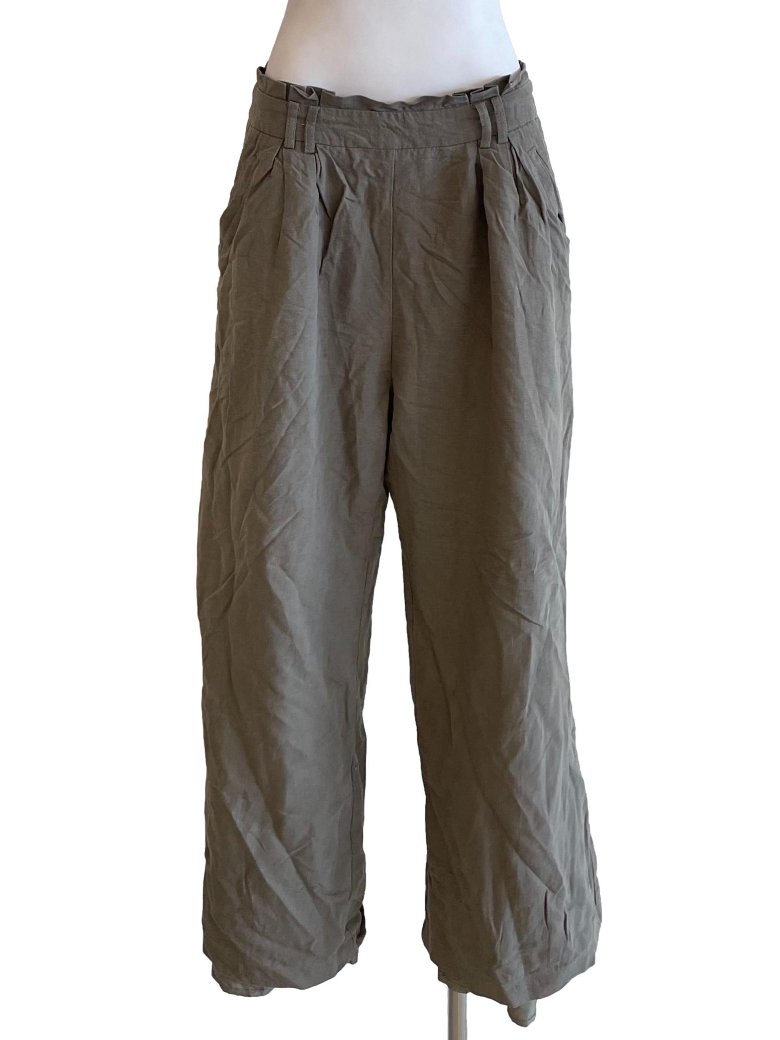 Dusty Sage Ruffled Wide Leg Pants