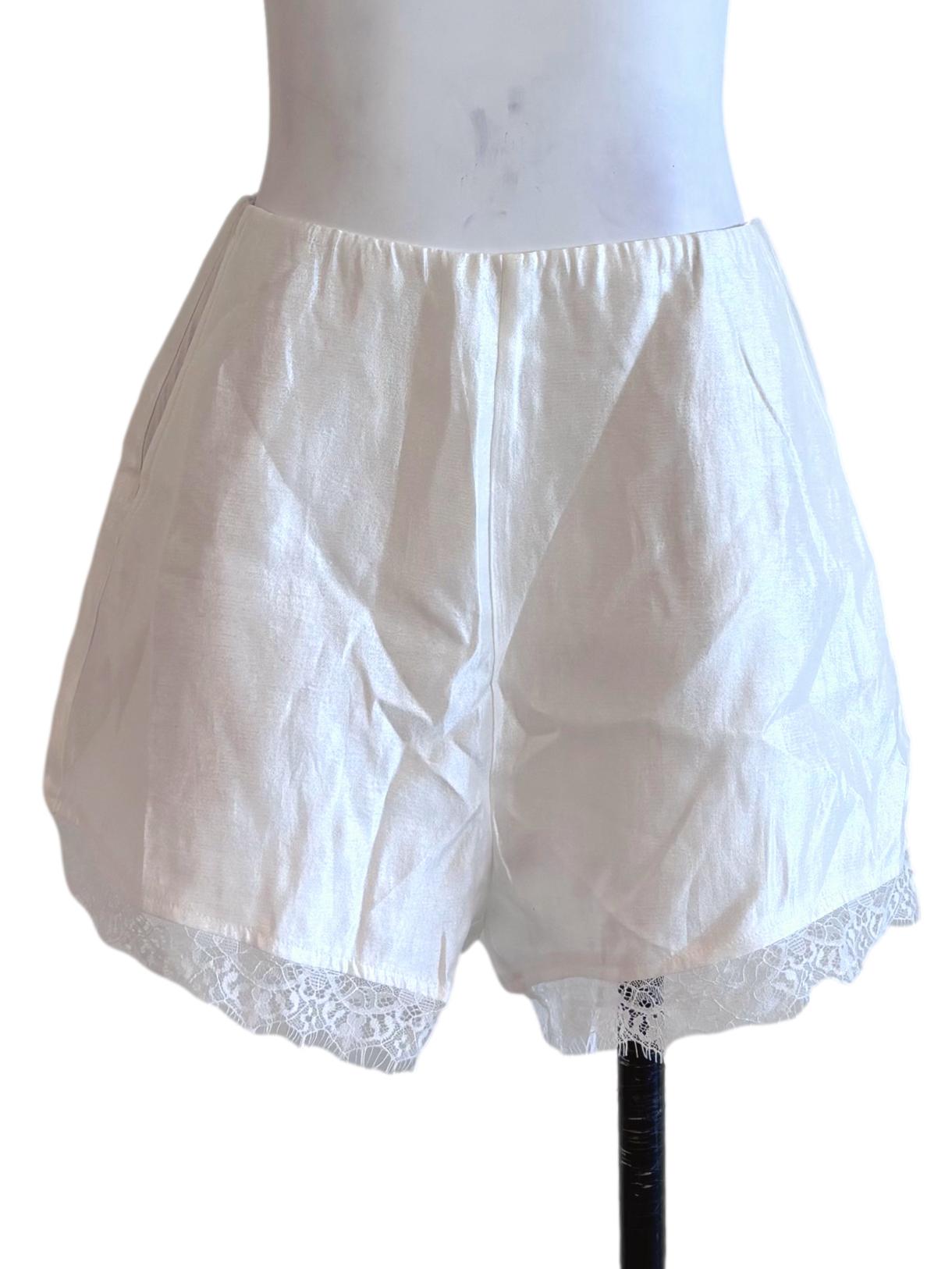 Pearl White Lace Hem Shorts