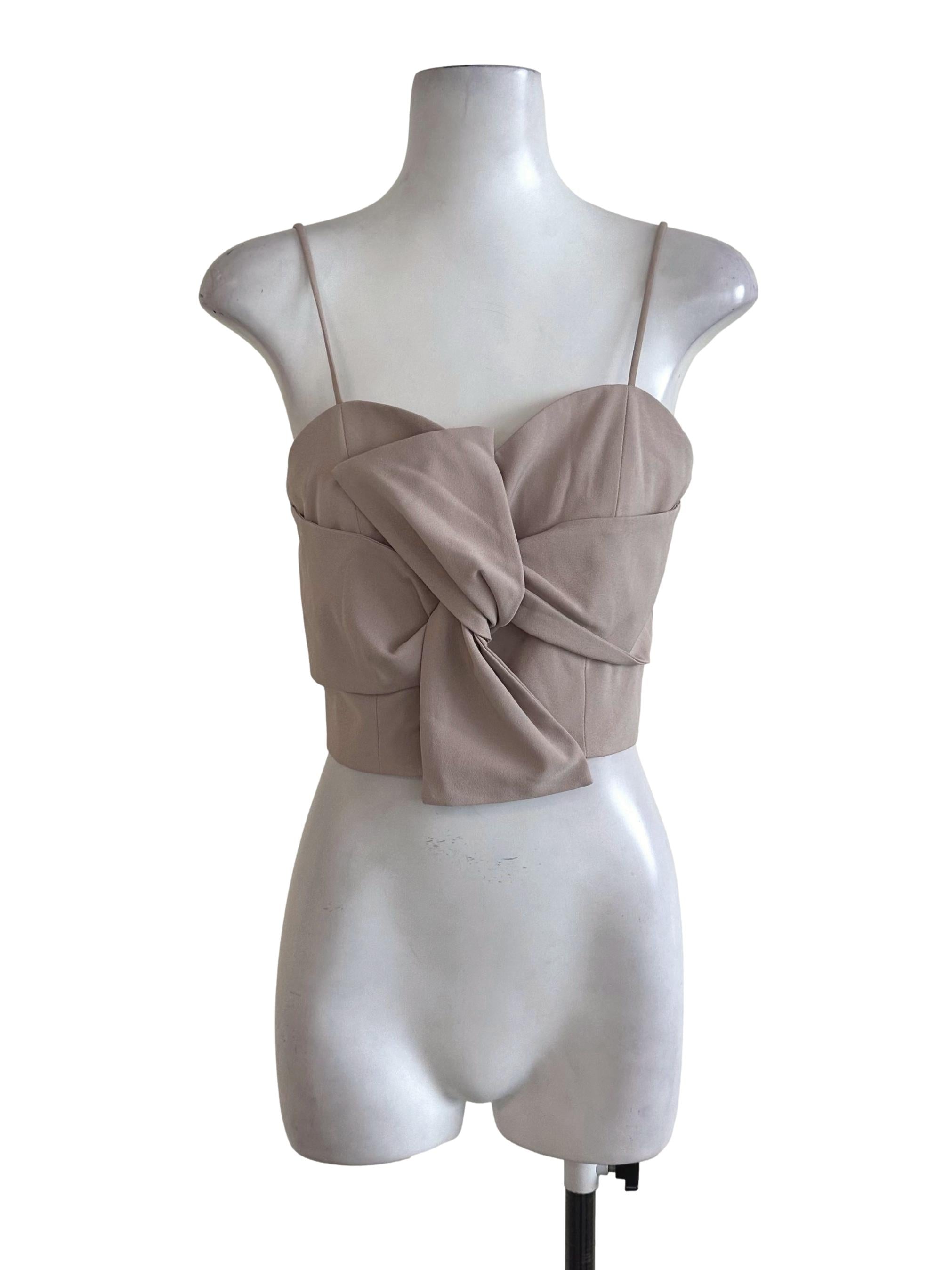 Love Bonito Oat Brown Ribbon Plain Top | REFASH