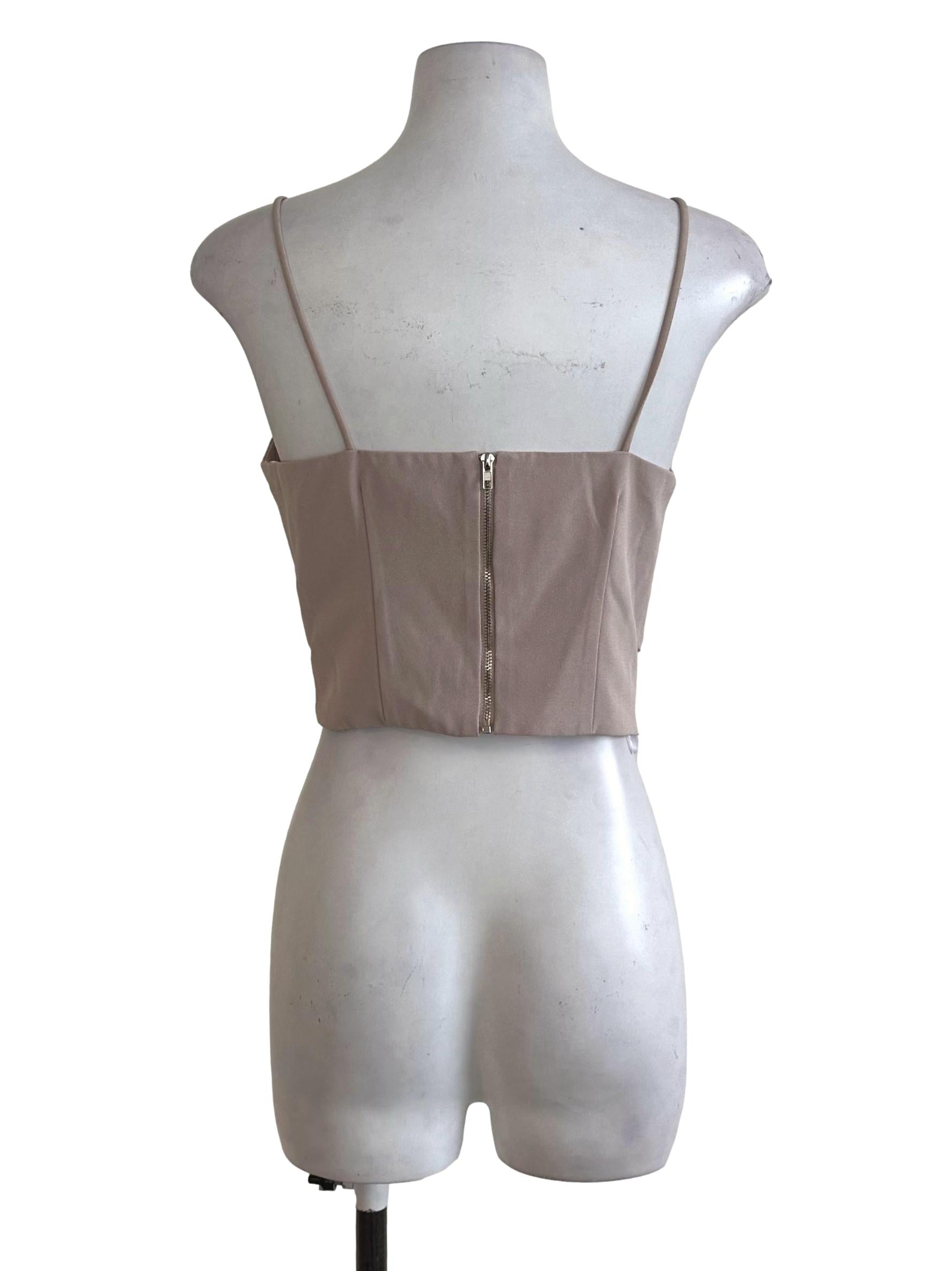 Love Bonito Oat Brown Ribbon Plain Top | REFASH