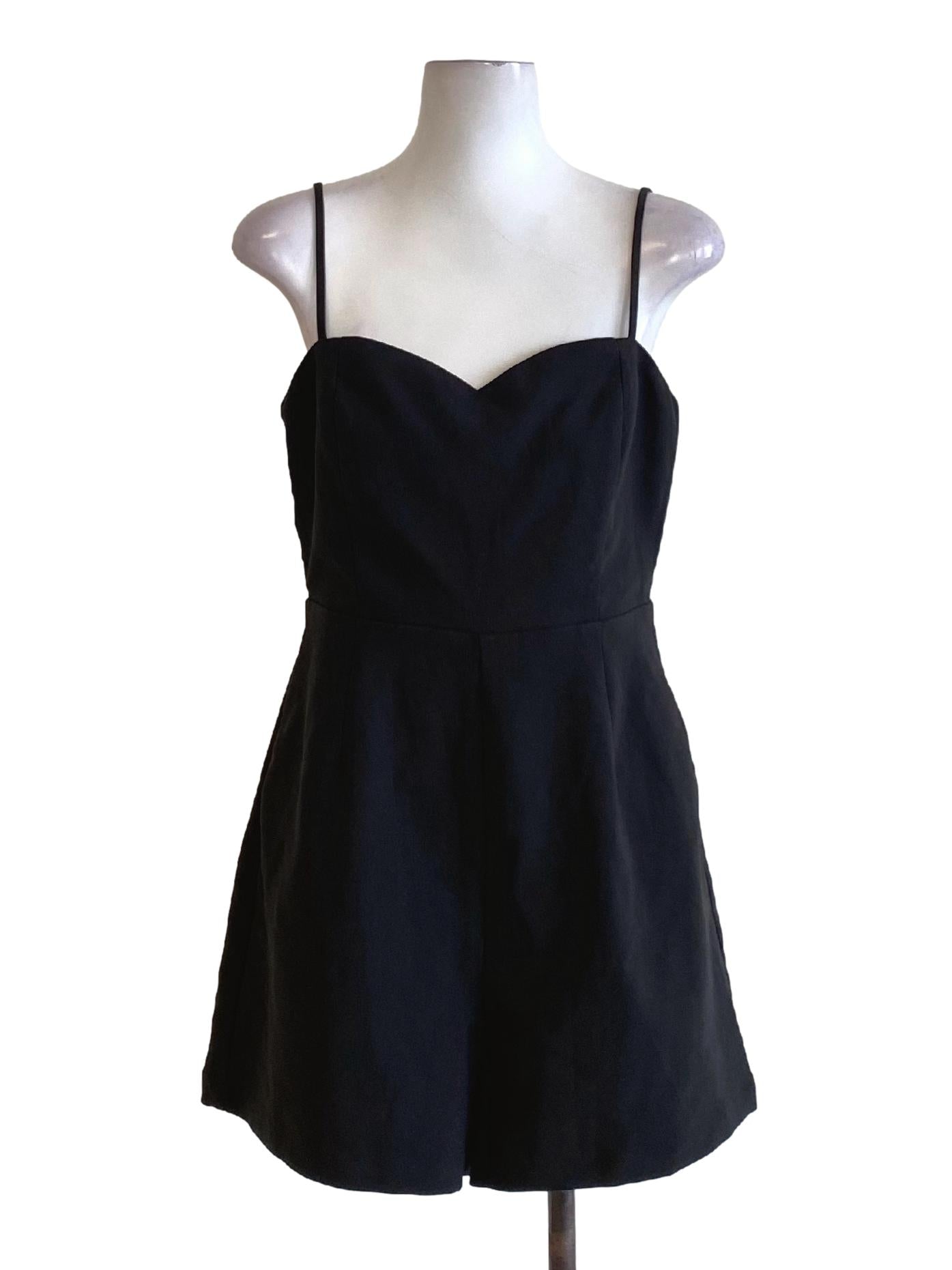 Ebony Black Sweetheart Spaghetti Strap Regular Romper