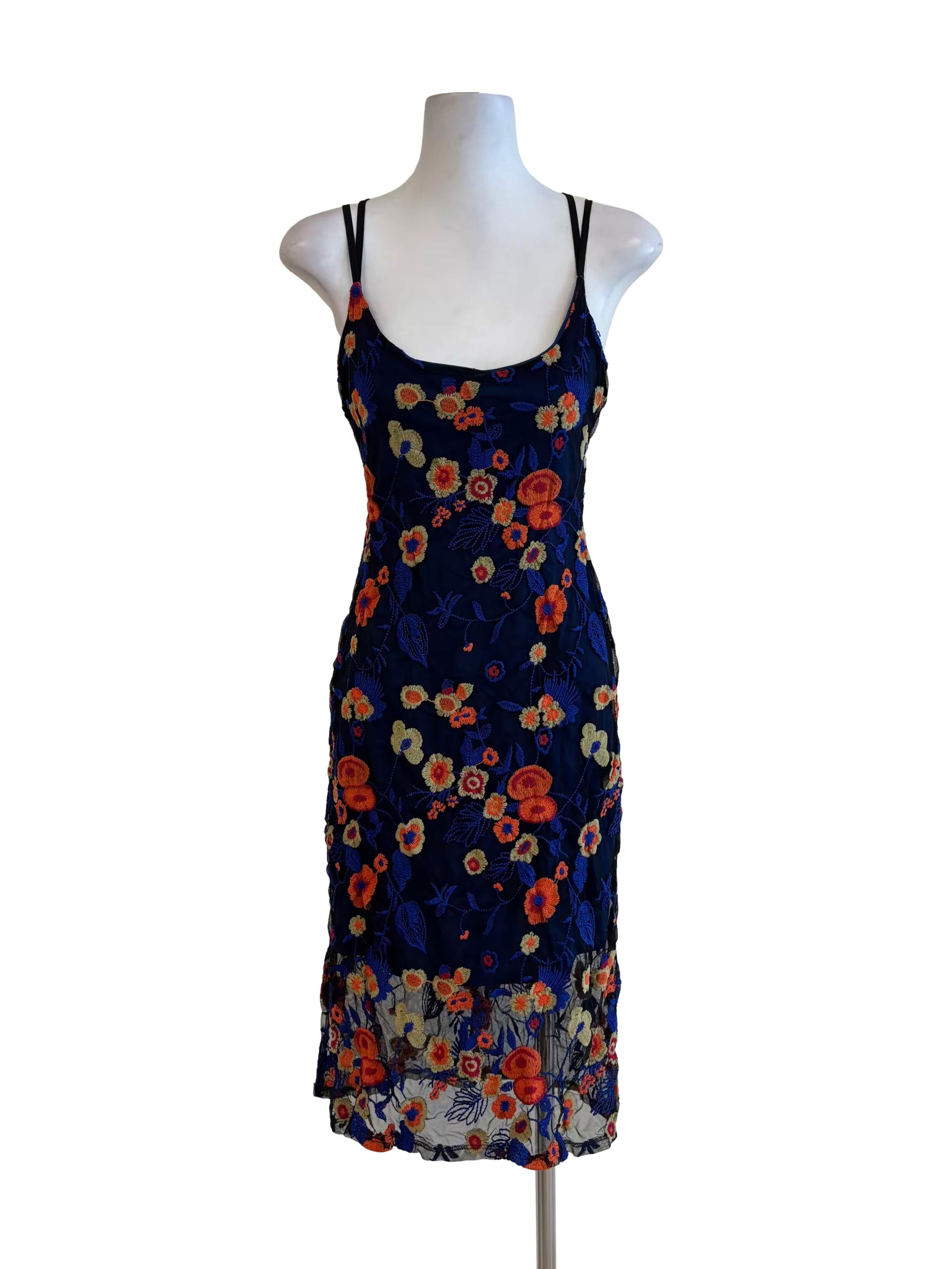 Midnight Blue Multicolor Floral Lace Dress