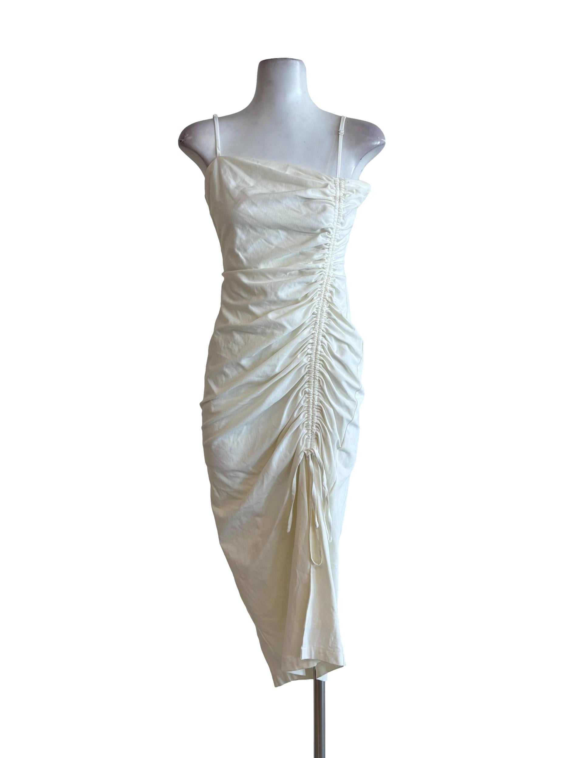 Ivory White Side Scrunched Bodycon Dress