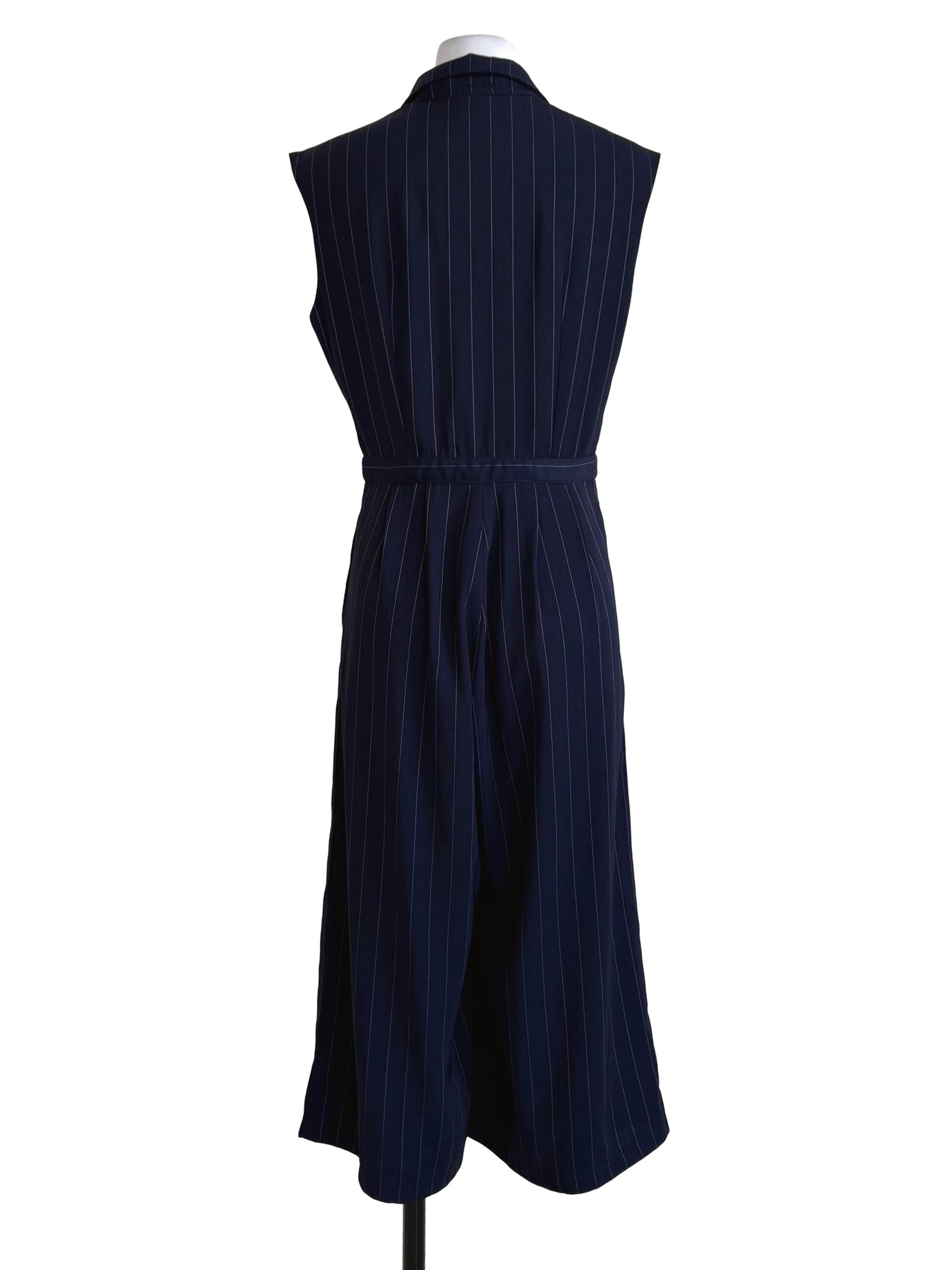 Navy Blue Stripes Sleeveless Jumpsuit