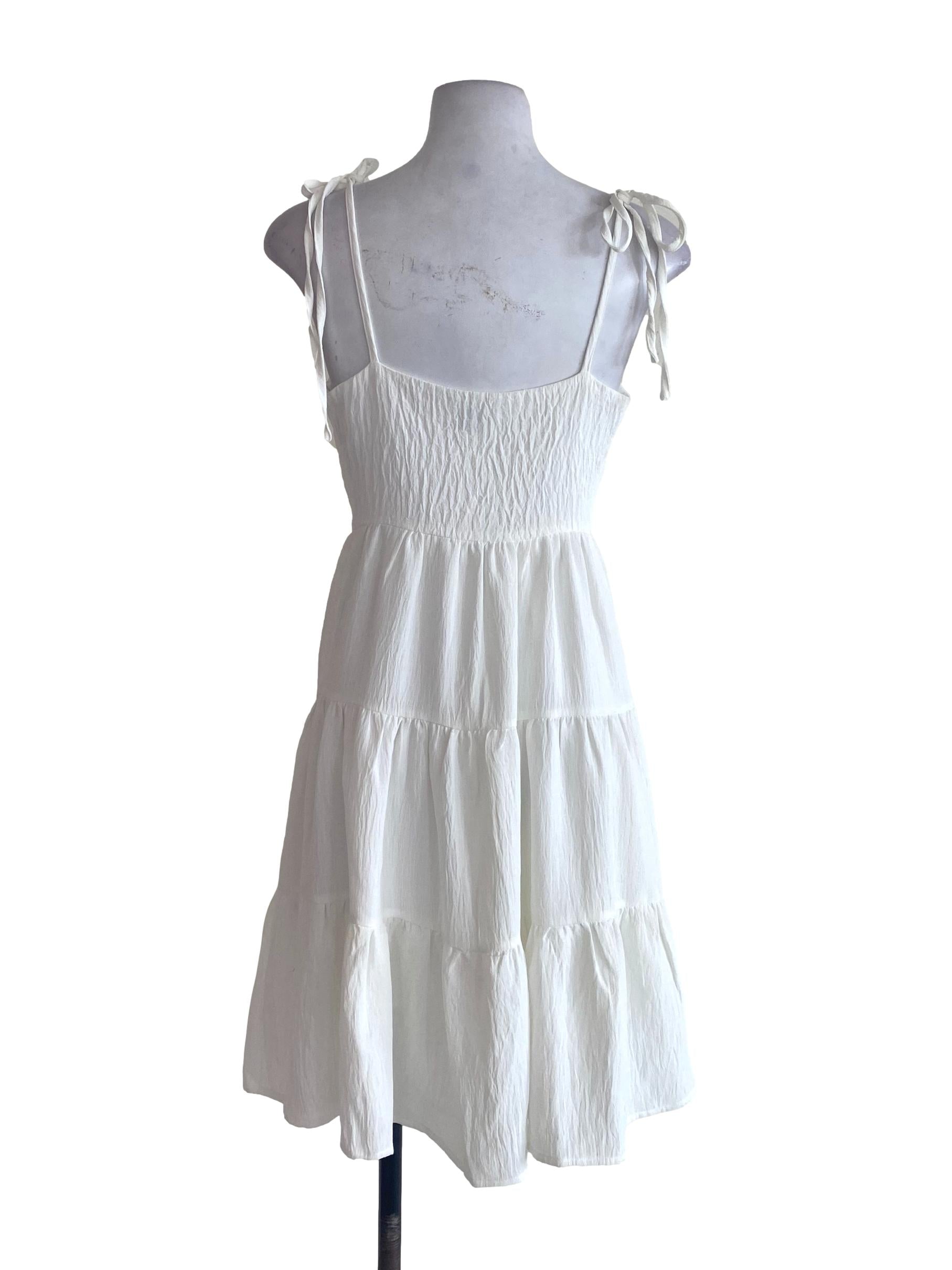 White Textured Drop Waist Dress