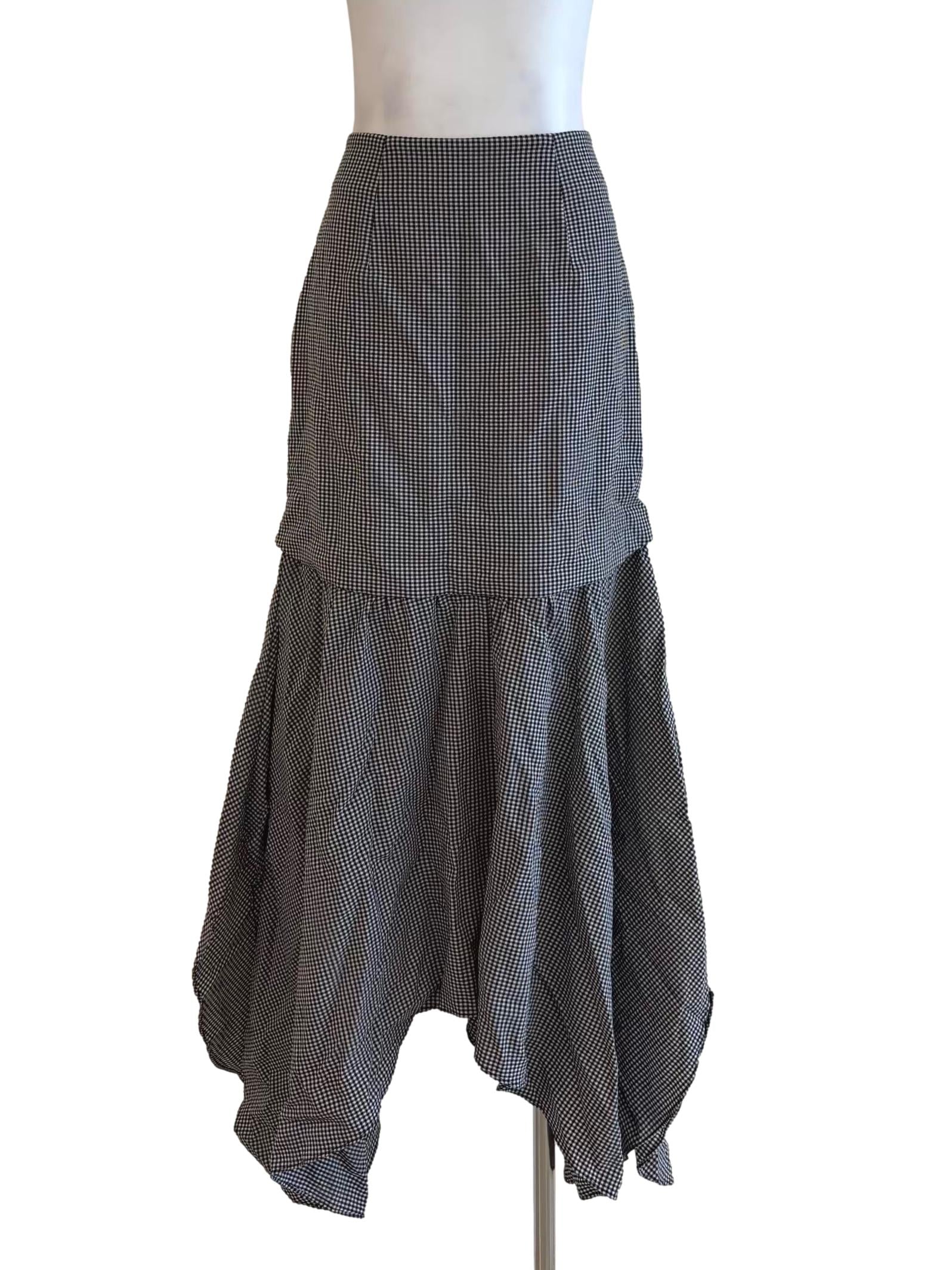 Black And White Gingham Cotton Asymmetrical Skirt