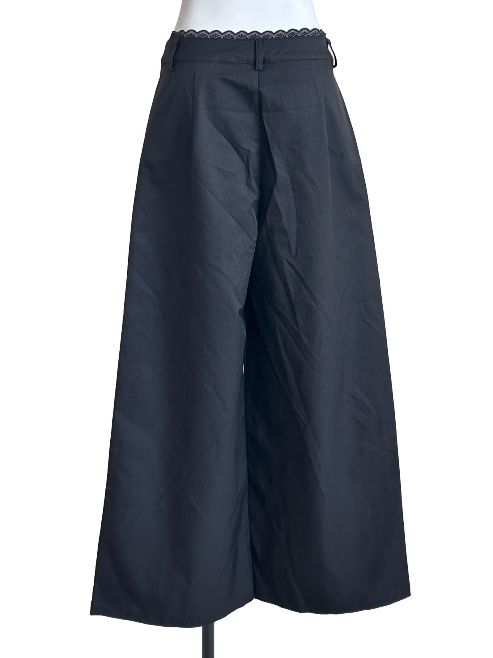 Black Lace Waist Wide Trousers