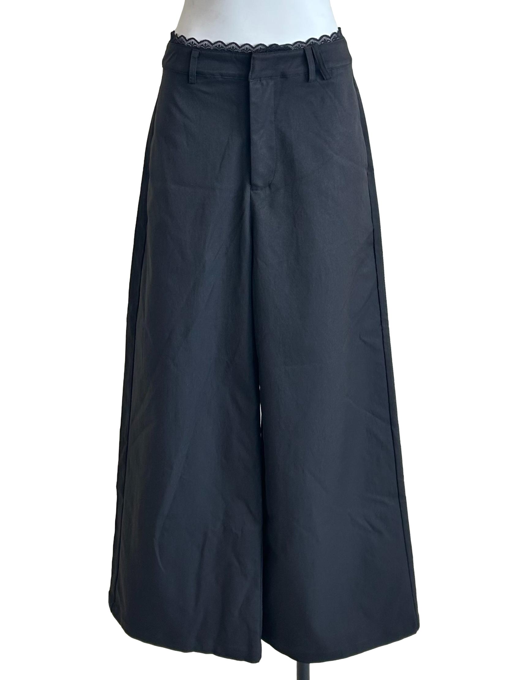 Black Lace Waist Wide Trousers