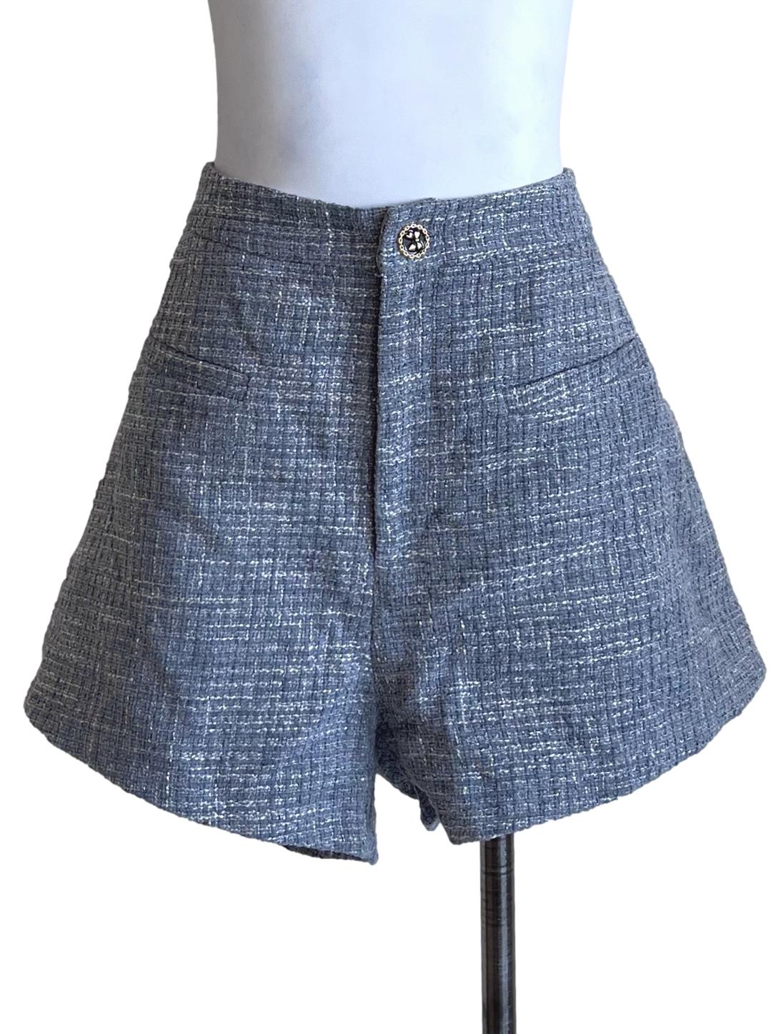 Slate Blue Pleated Short Pants