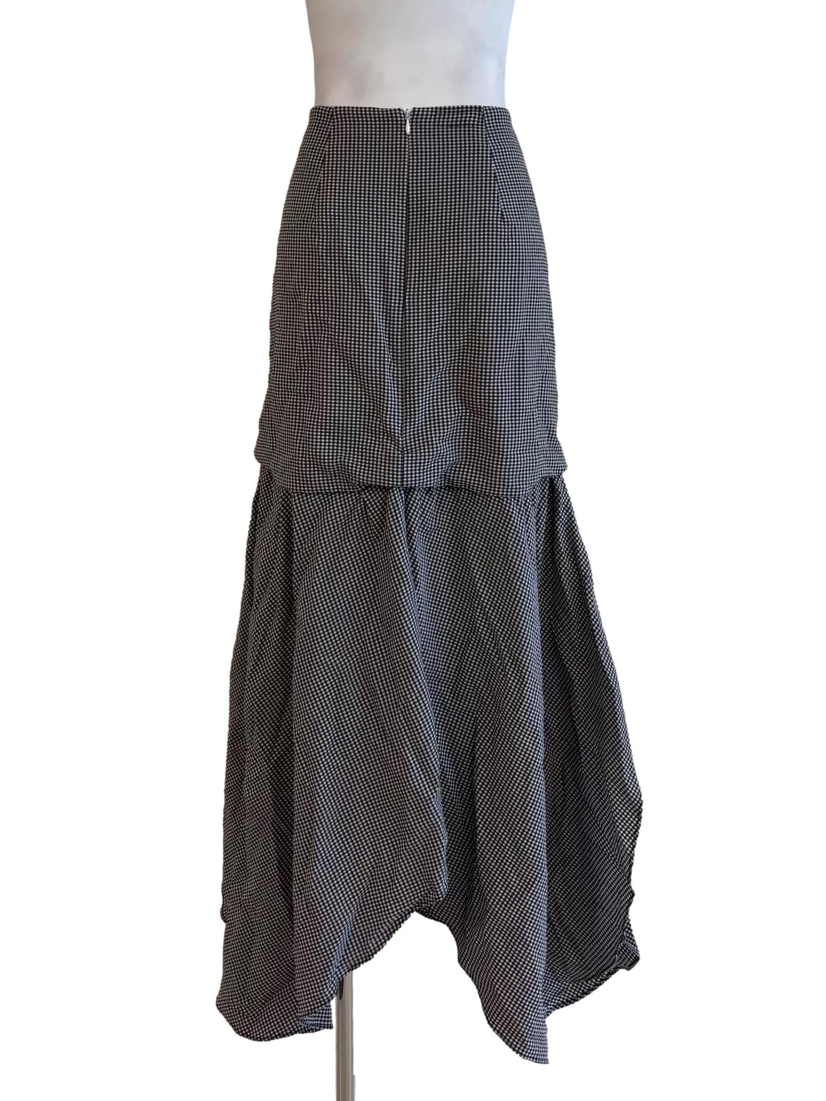 Black And White Gingham Cotton Asymmetrical Skirt