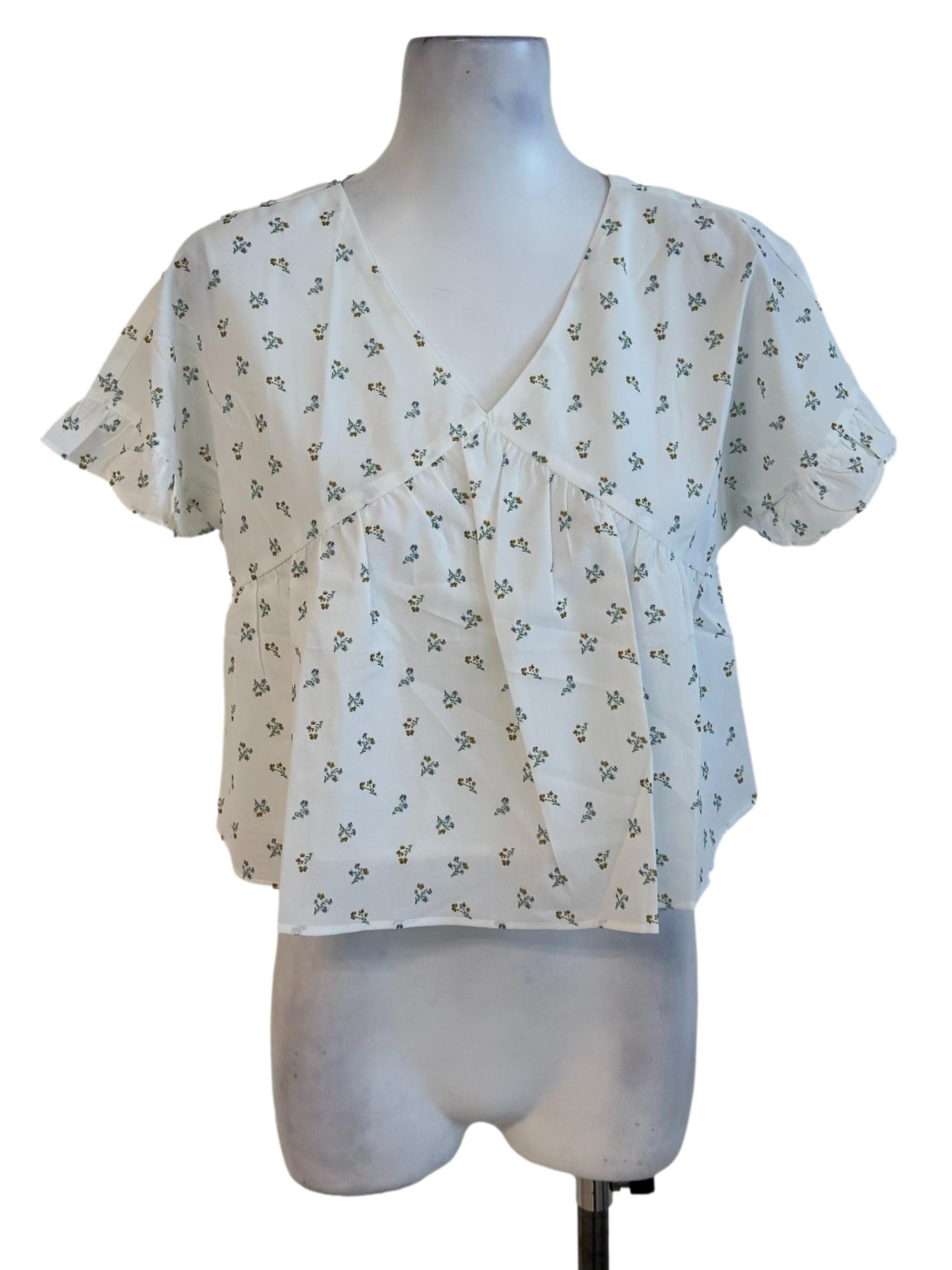 Salt White V Neck Pattern Blouse