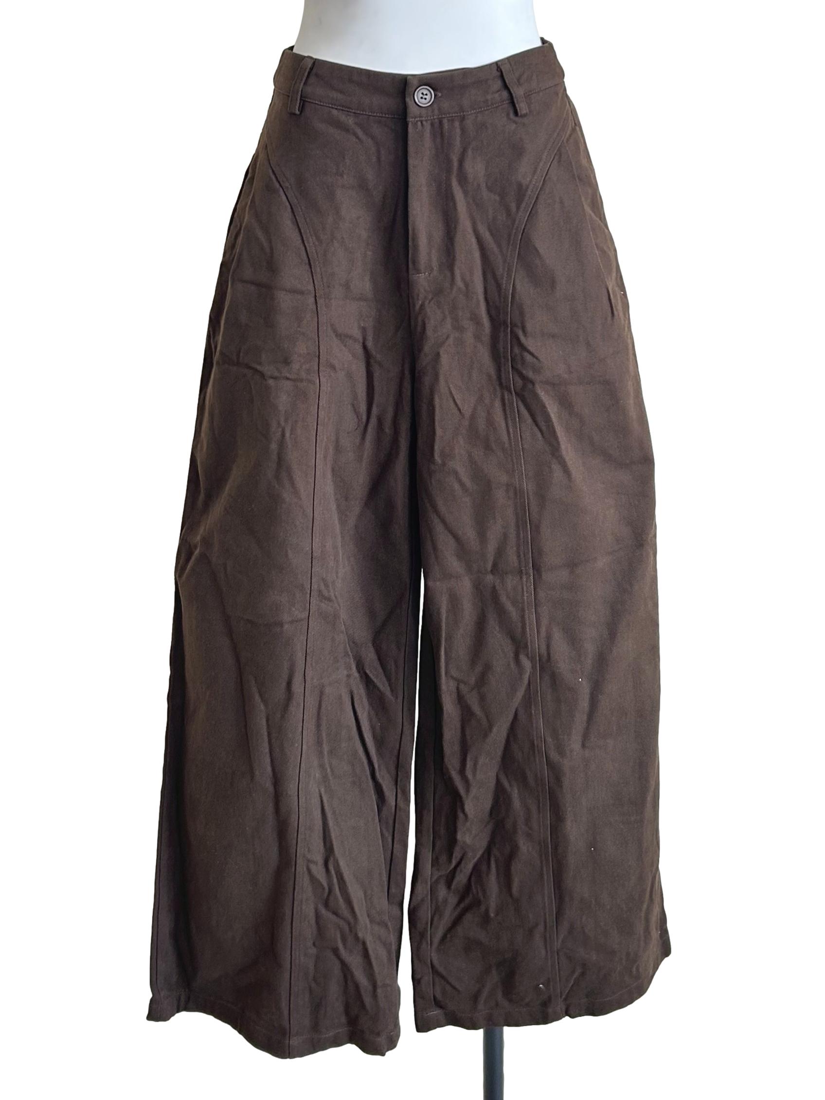 Walnut Brown Curved Seam Cotton Trousers