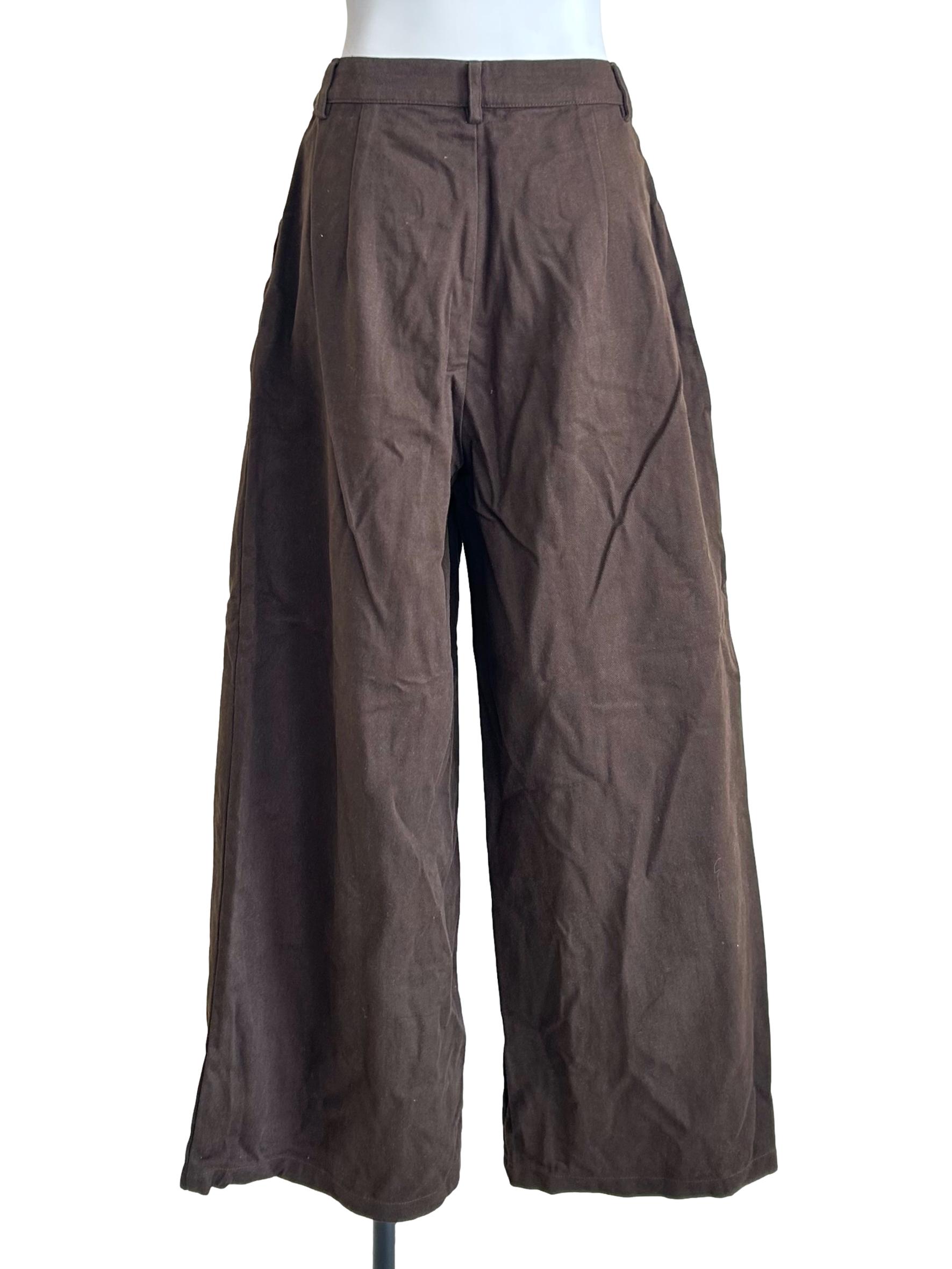 Walnut Brown Curved Seam Cotton Trousers
