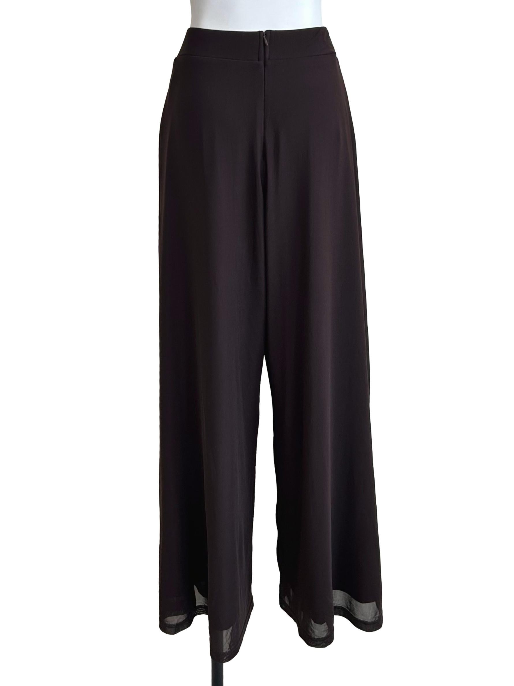 Chocolate Brown Layered Mesh Wide Trousers