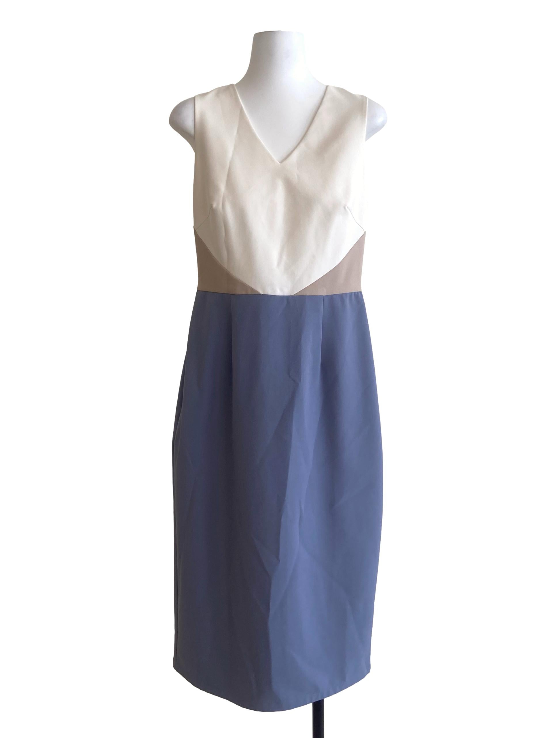 White & Blue Slit Shift Dress LB