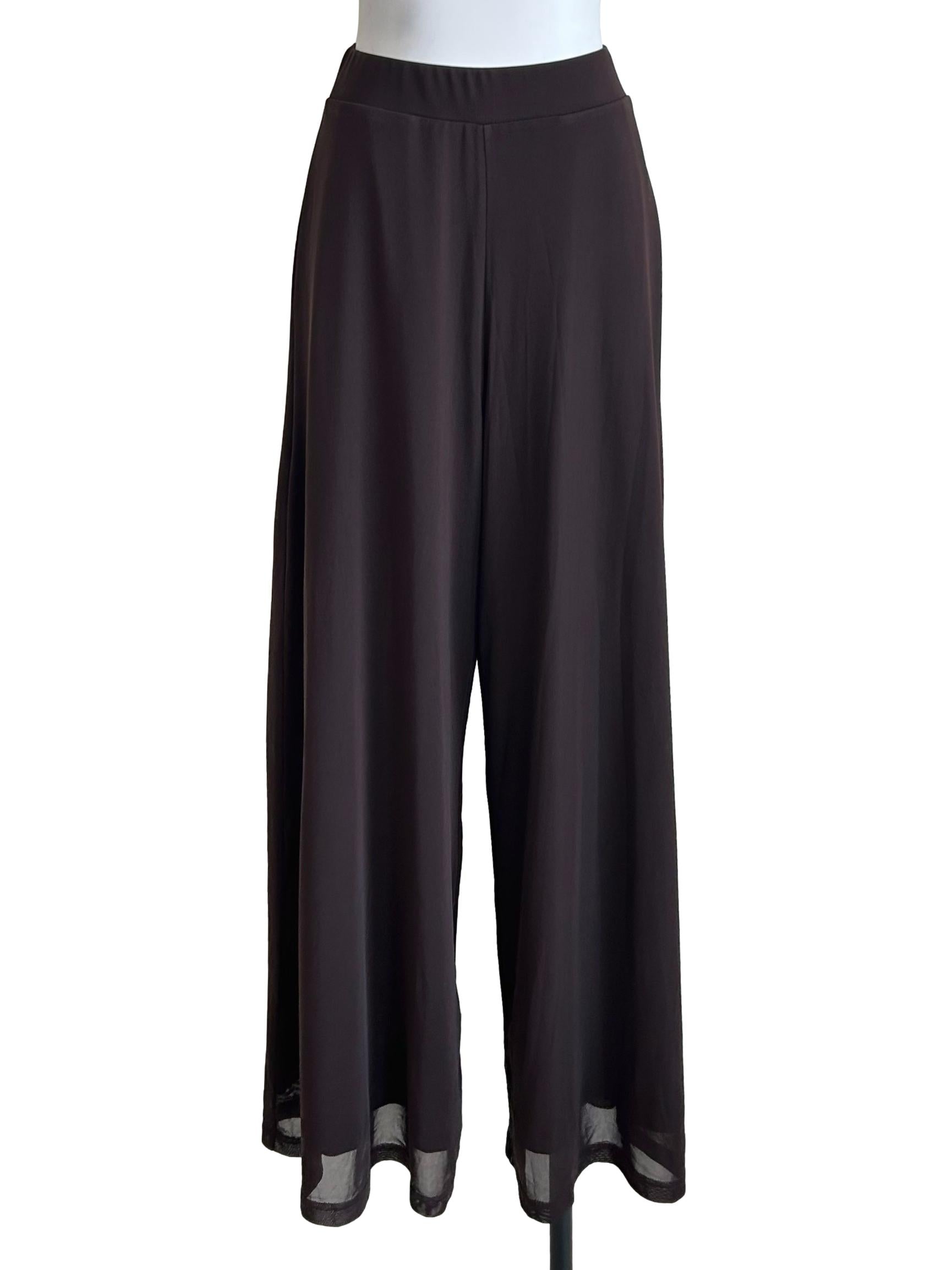 Chocolate Brown Layered Mesh Wide Trousers