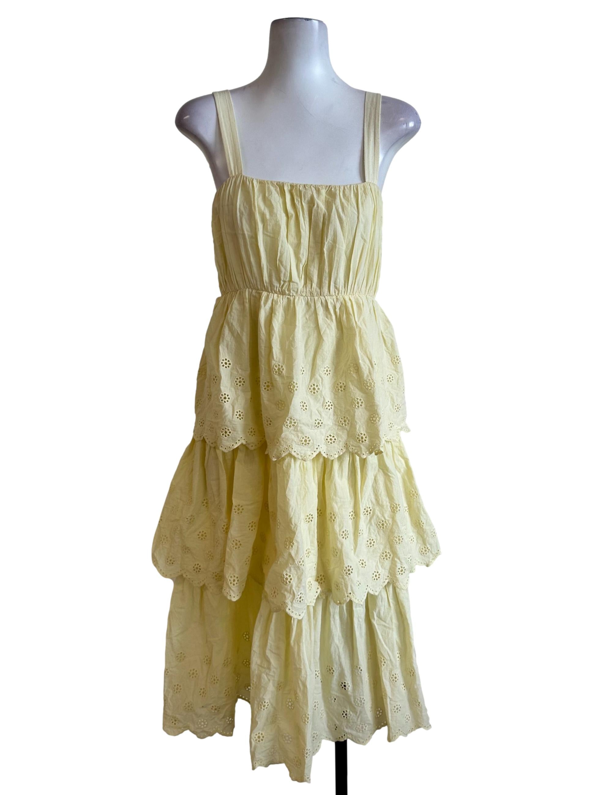 Lemon Yellow Embroidery Midi Dress