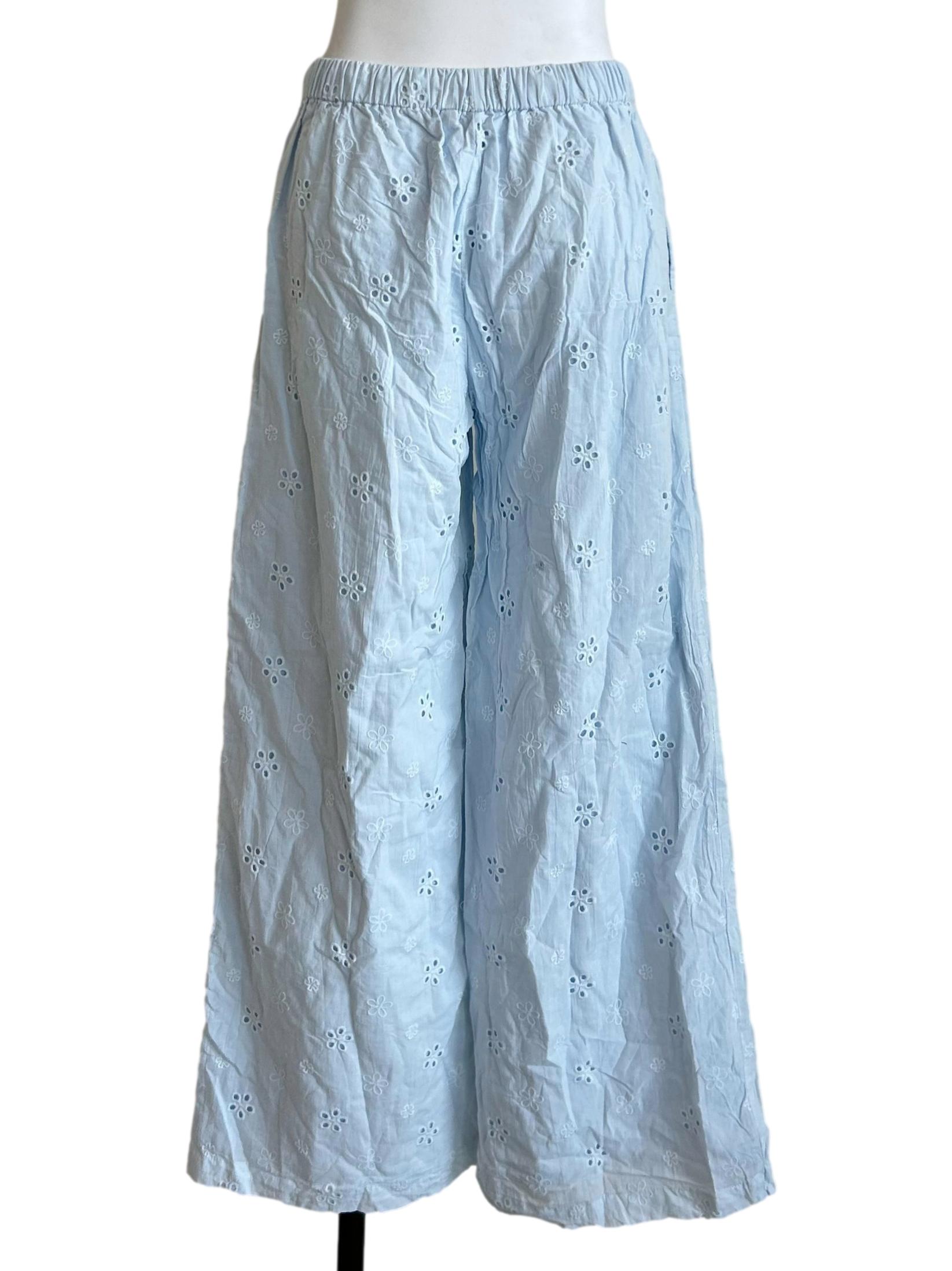 Baby Blue Eyelet Embroidered Culotte Pants