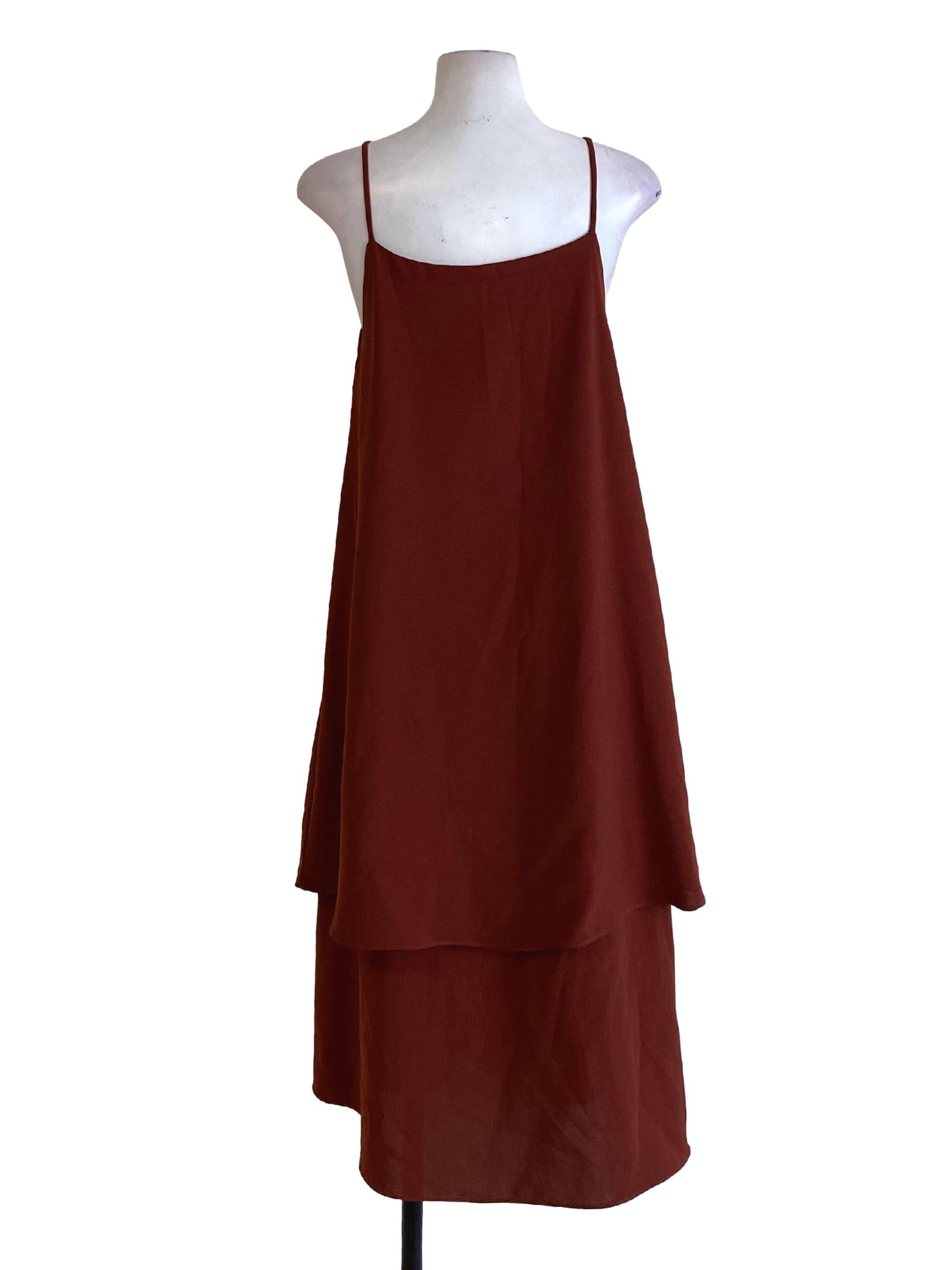 Cinnamon Brown Spaghetti Strap Flowy Slip Dress TEM