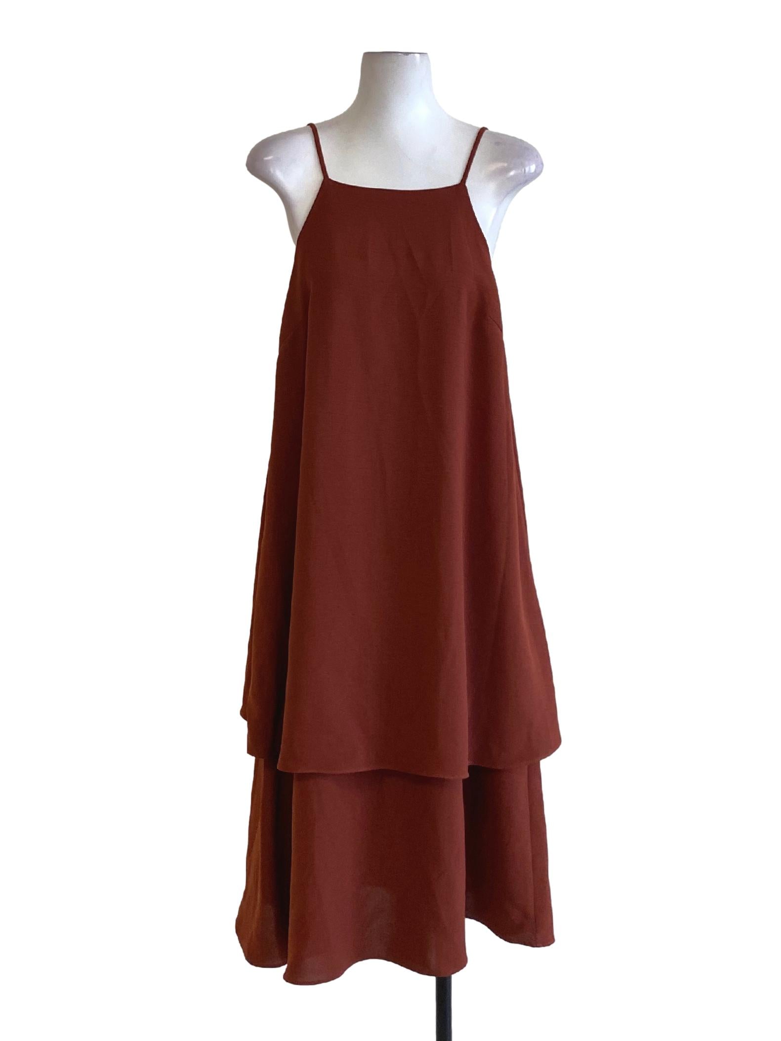 Cinnamon Brown Spaghetti Strap Flowy Slip Dress TEM