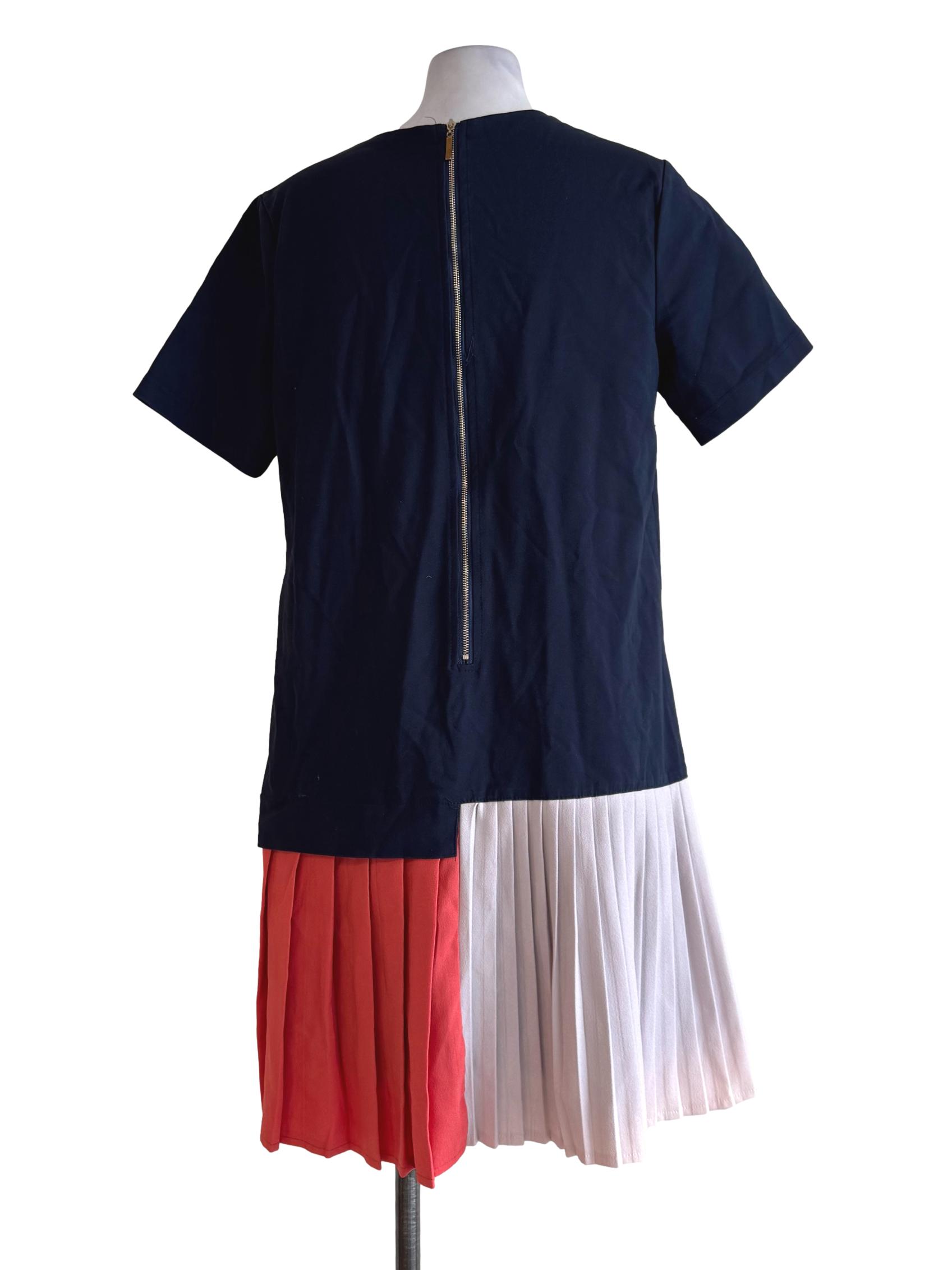 Tri-Color Pleated Bottom Shift Dress
