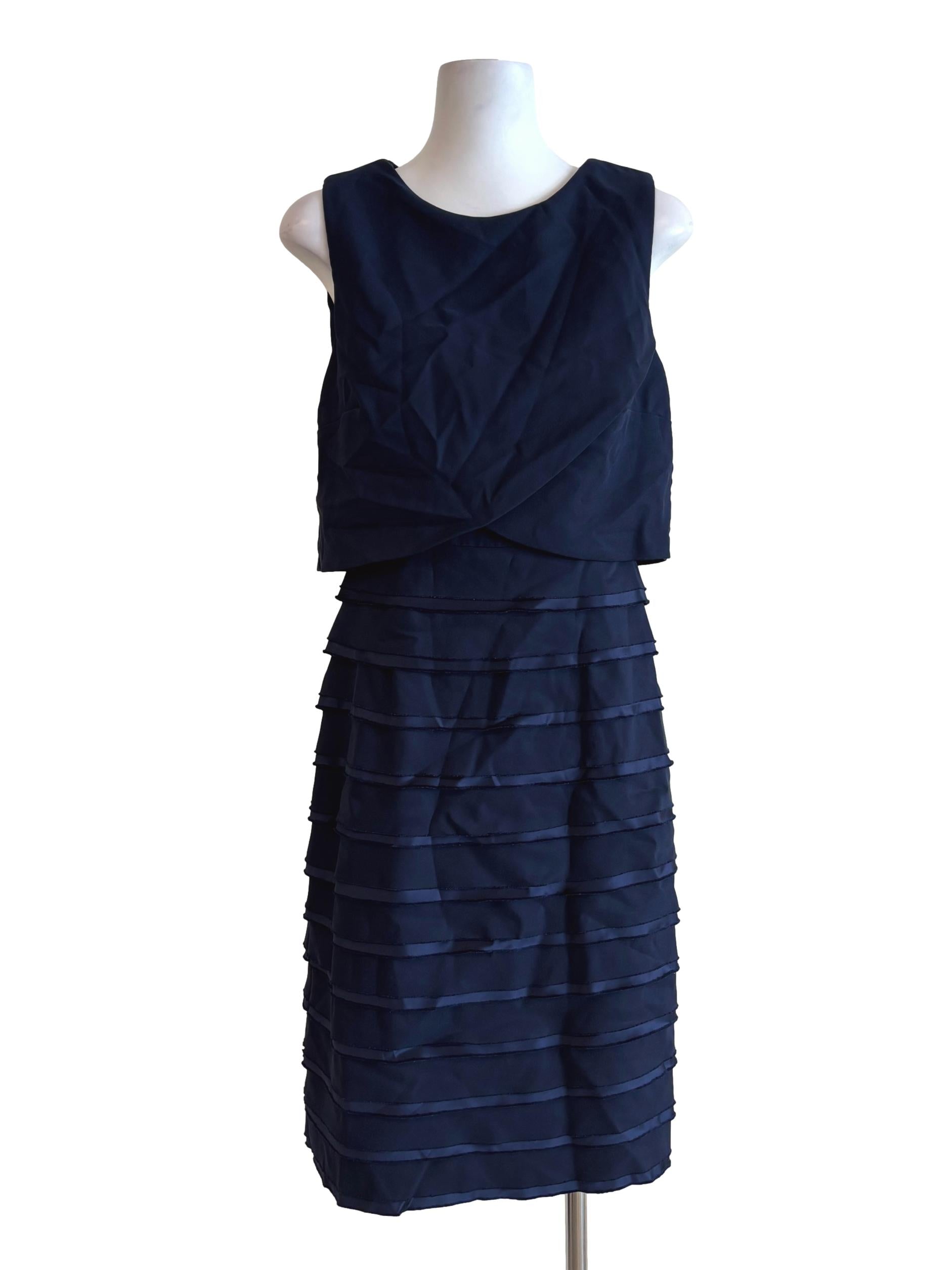 Navy Blue Sleeveless Texture Layered Dress