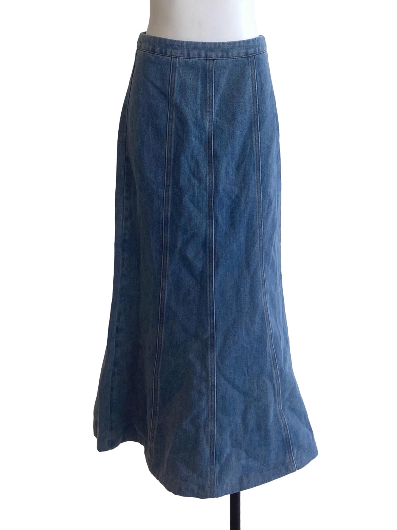 Blue Herringbone Circle Jeans Skirt