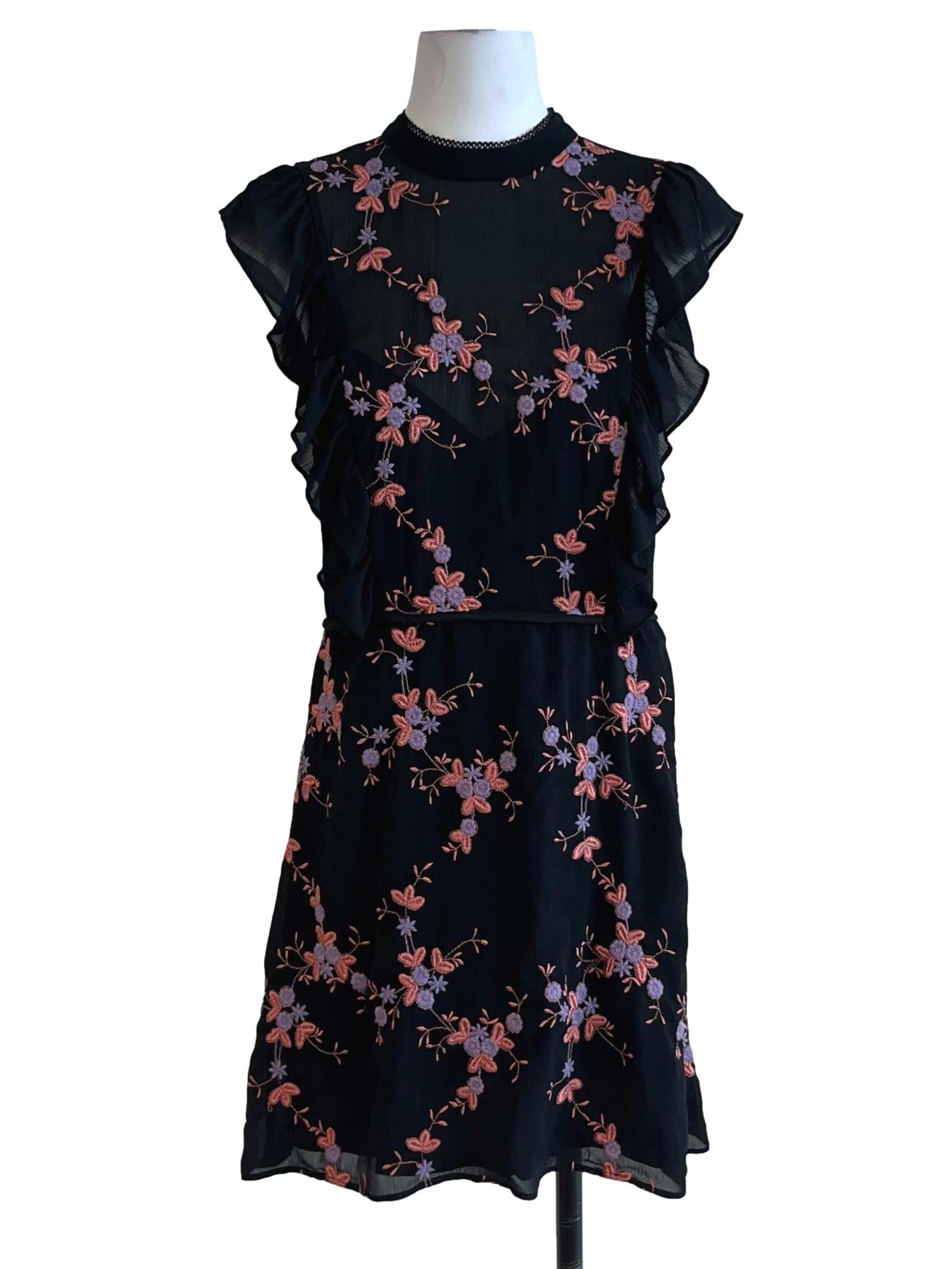 Black Floral Empire Dress