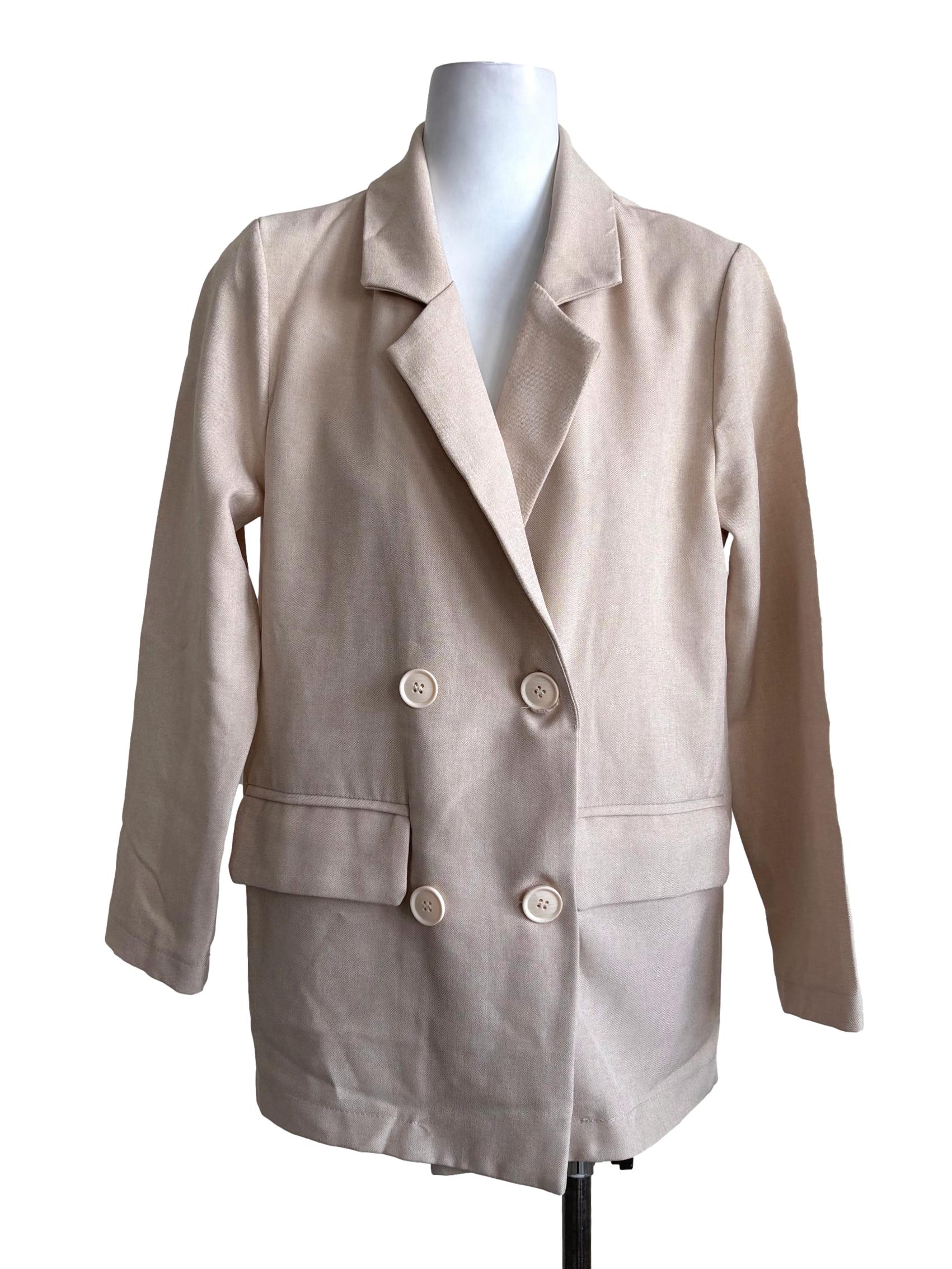 Beige Double Breasted Blazer