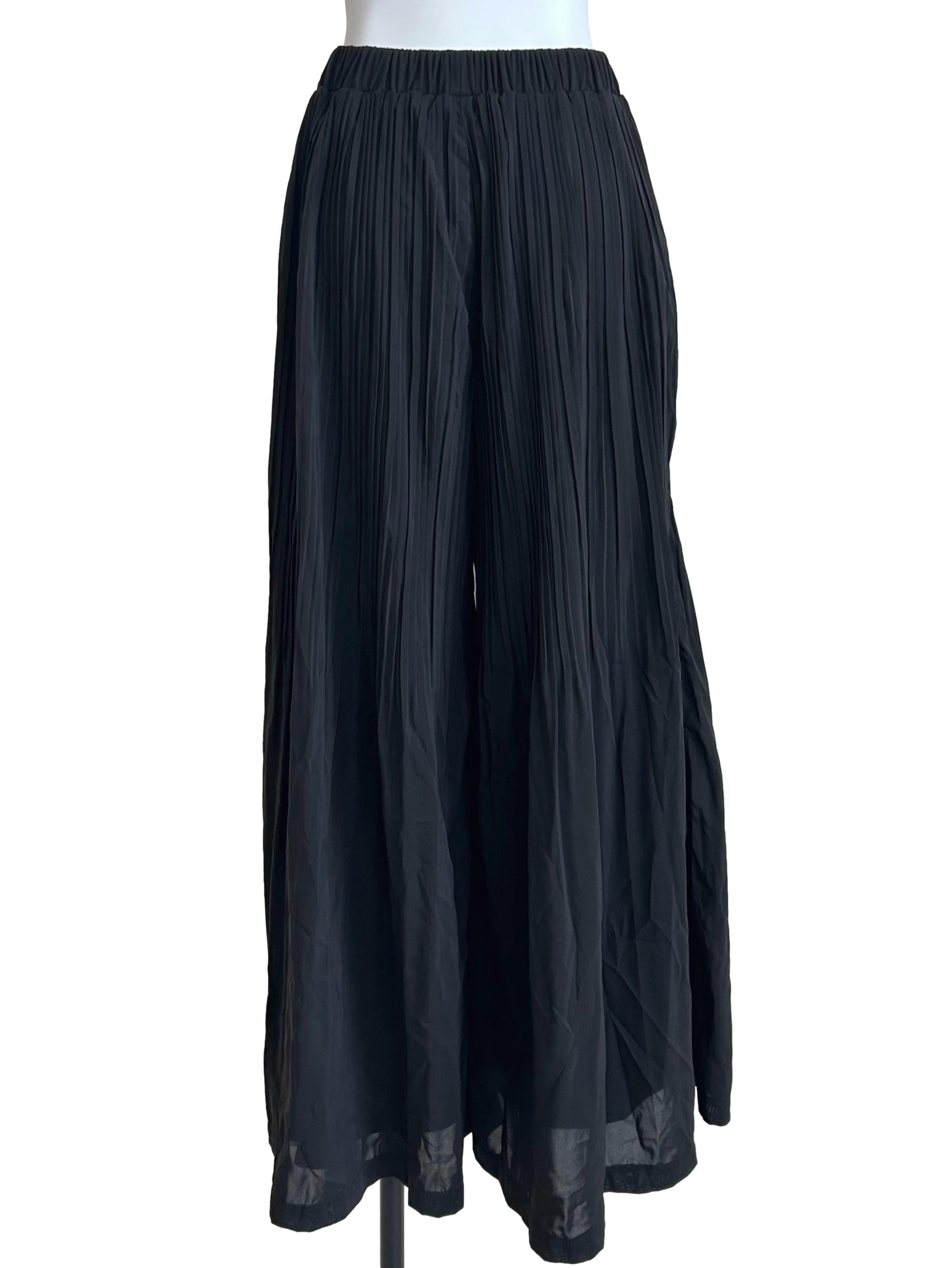 Black Flowy Pleated Wide Trousers