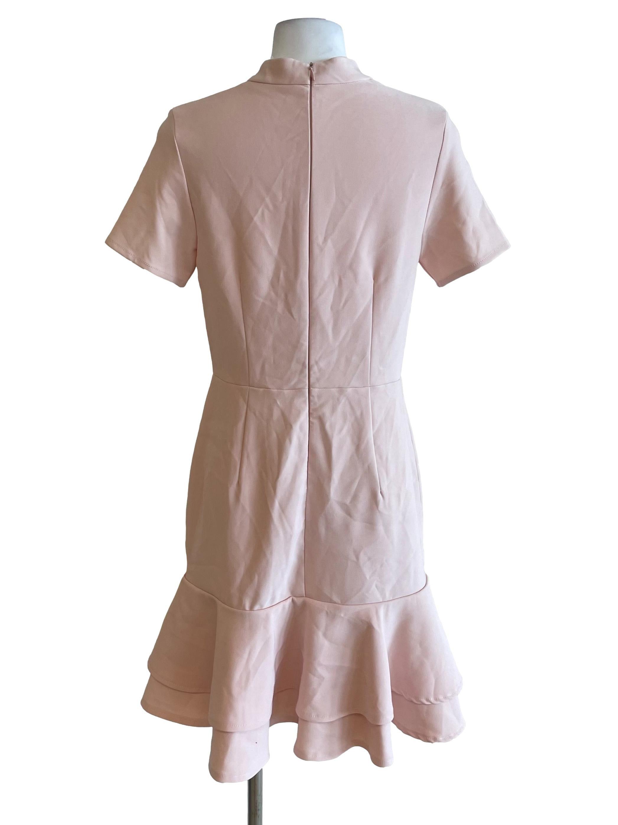 Milky Pink Mid Neck Flounced Dress