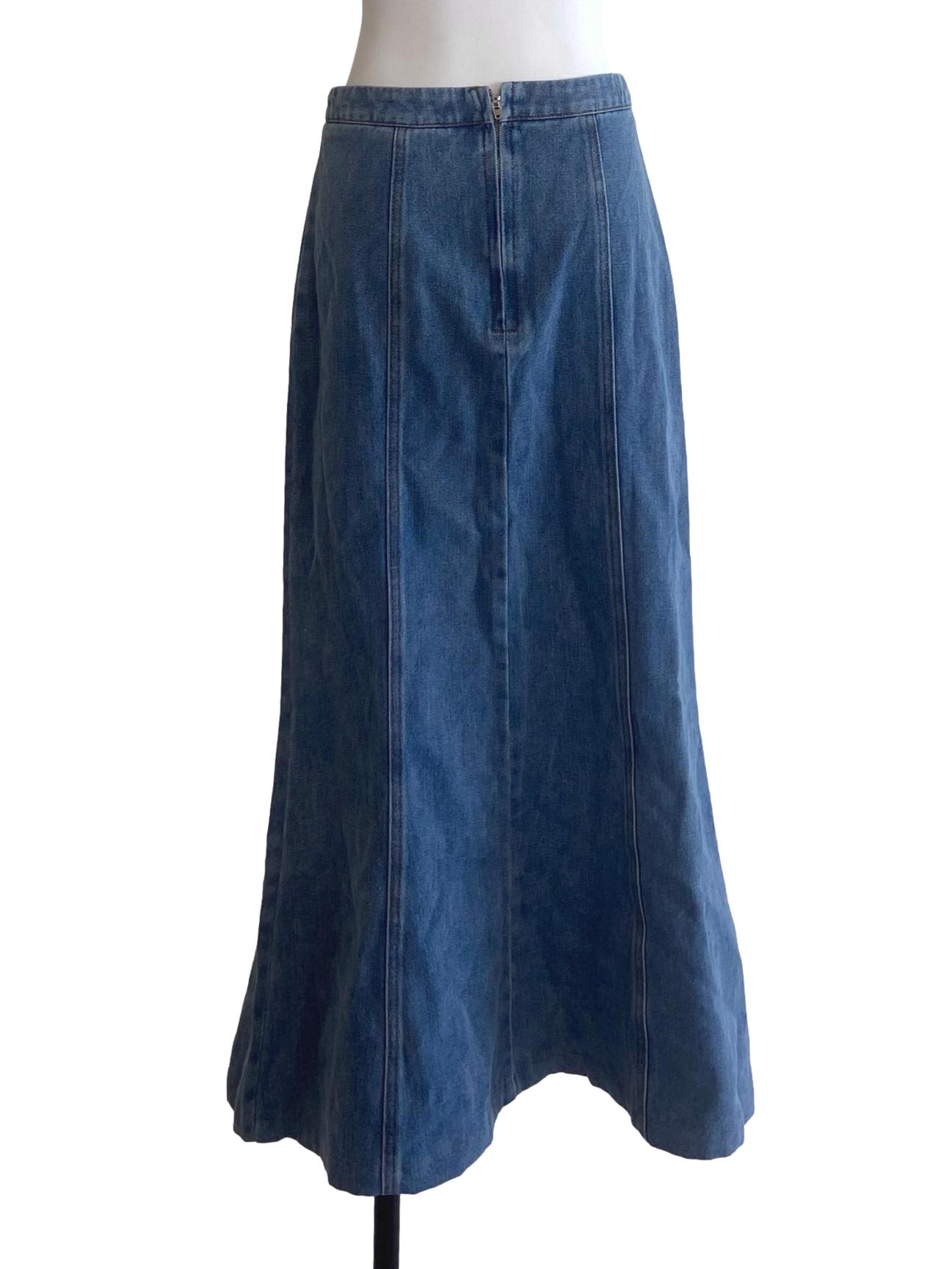 Blue Herringbone Circle Jeans Skirt