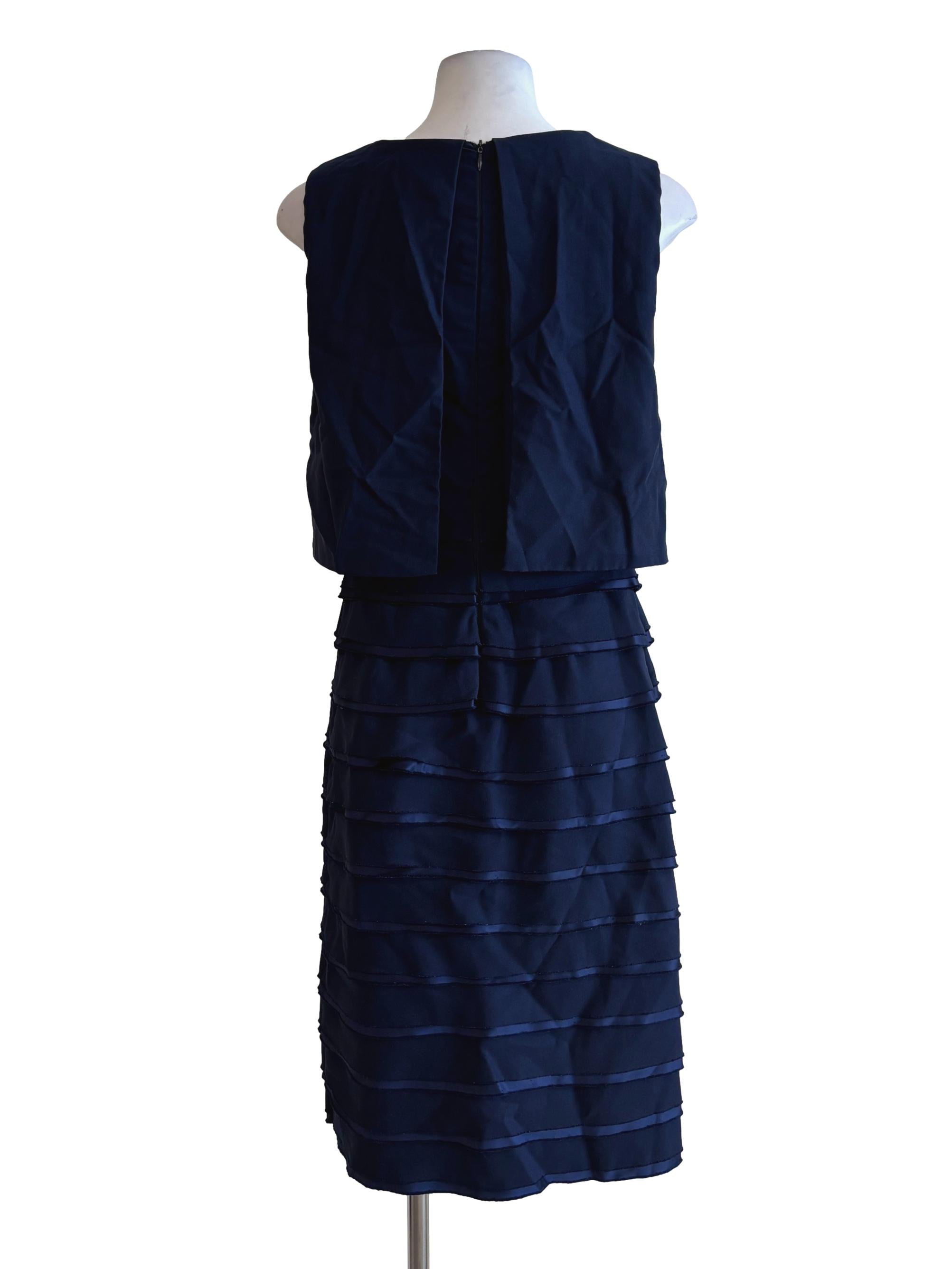 Navy Blue Sleeveless Texture Layered Dress
