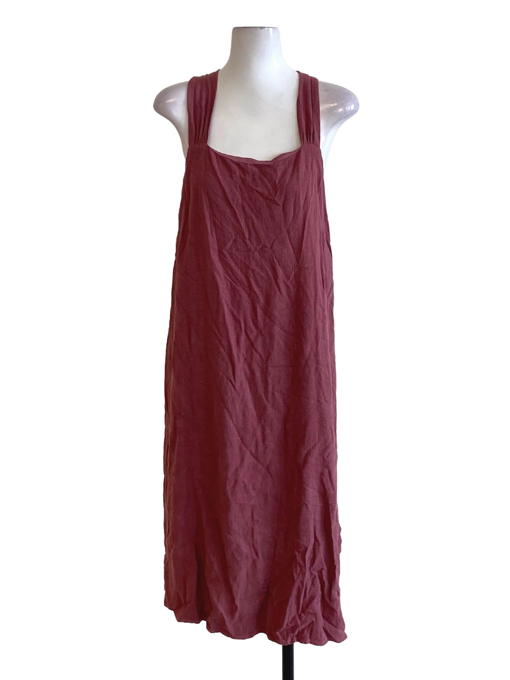 Rosewood Pink Square Neck Straight Slip Dress