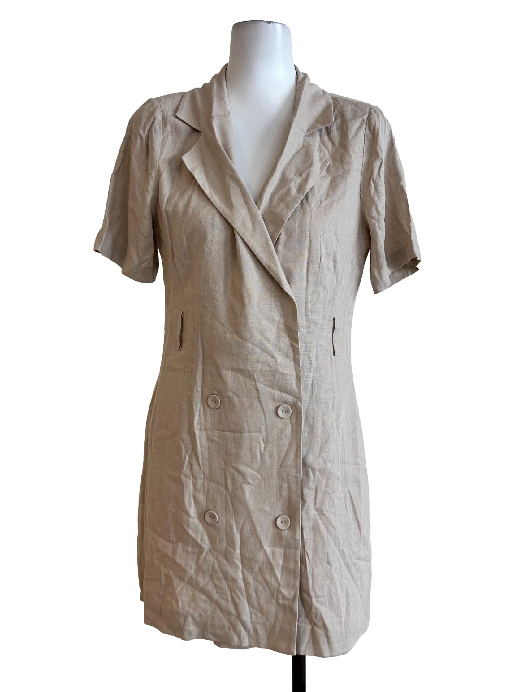 Beige Collar Button Dress