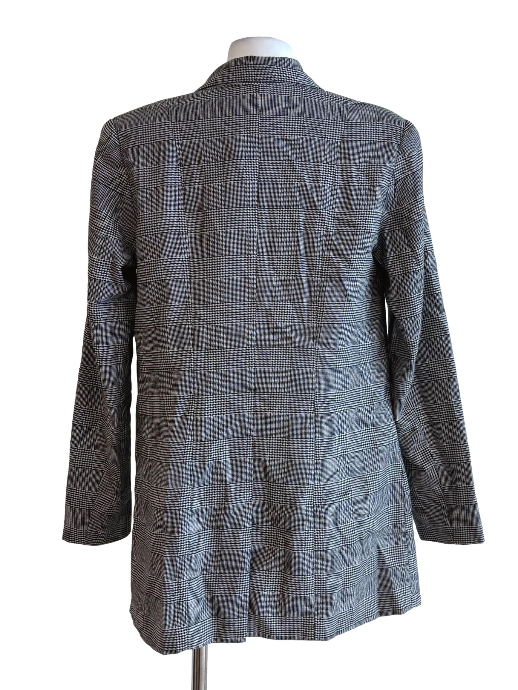 Stone Grey Plaid Double Breasted Blazer