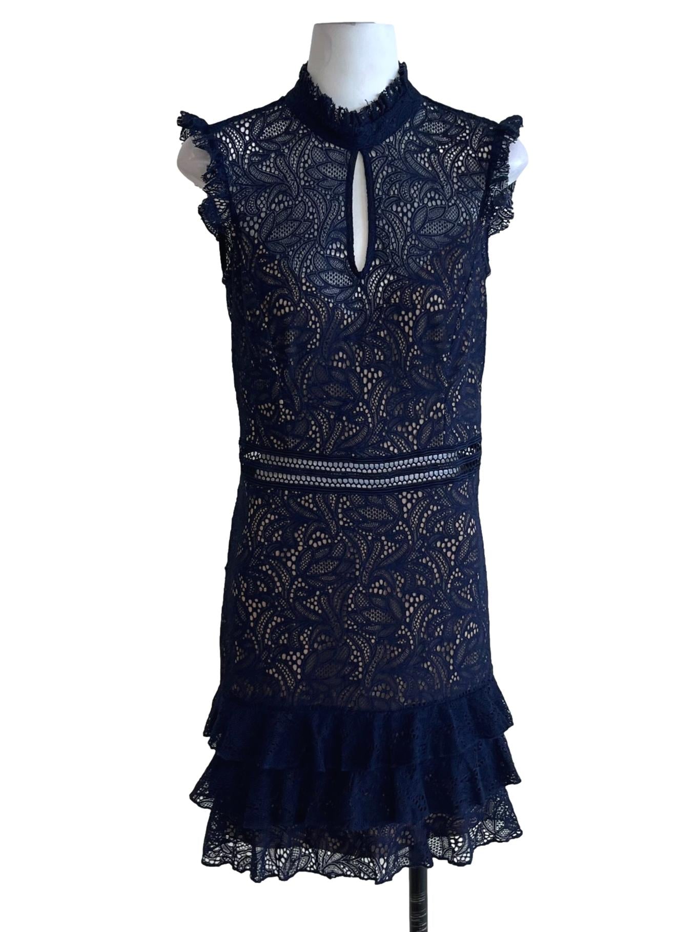 Navy Blue Lace A-Line Dress