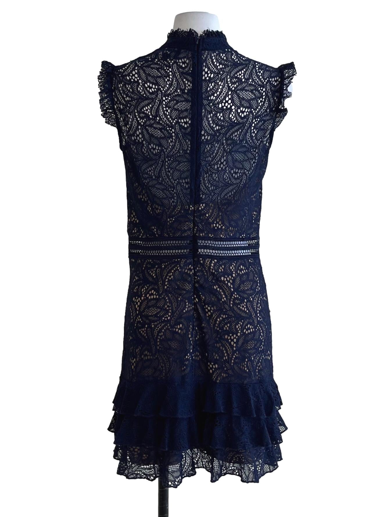 Navy Blue Lace A-Line Dress
