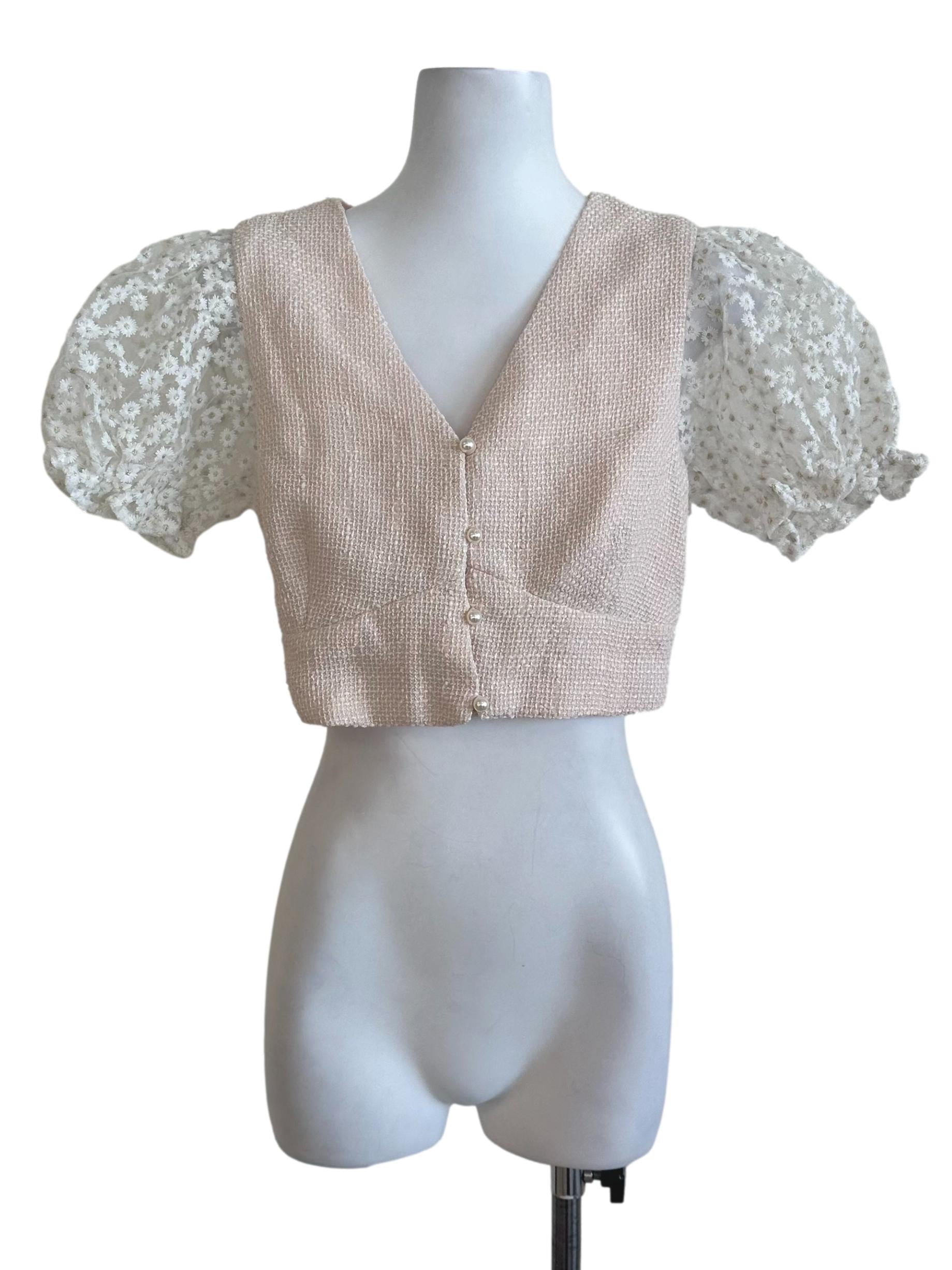 Peach White Floral Sleeve Top