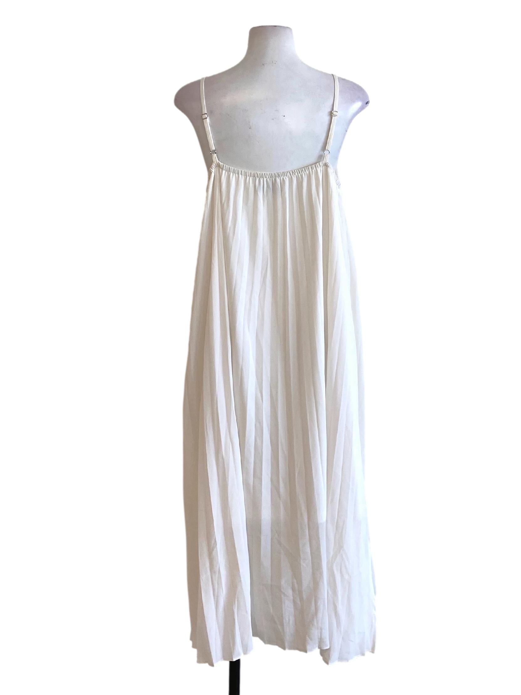 Soft White Pleated Spaghetti Strap Slip Dress TCL