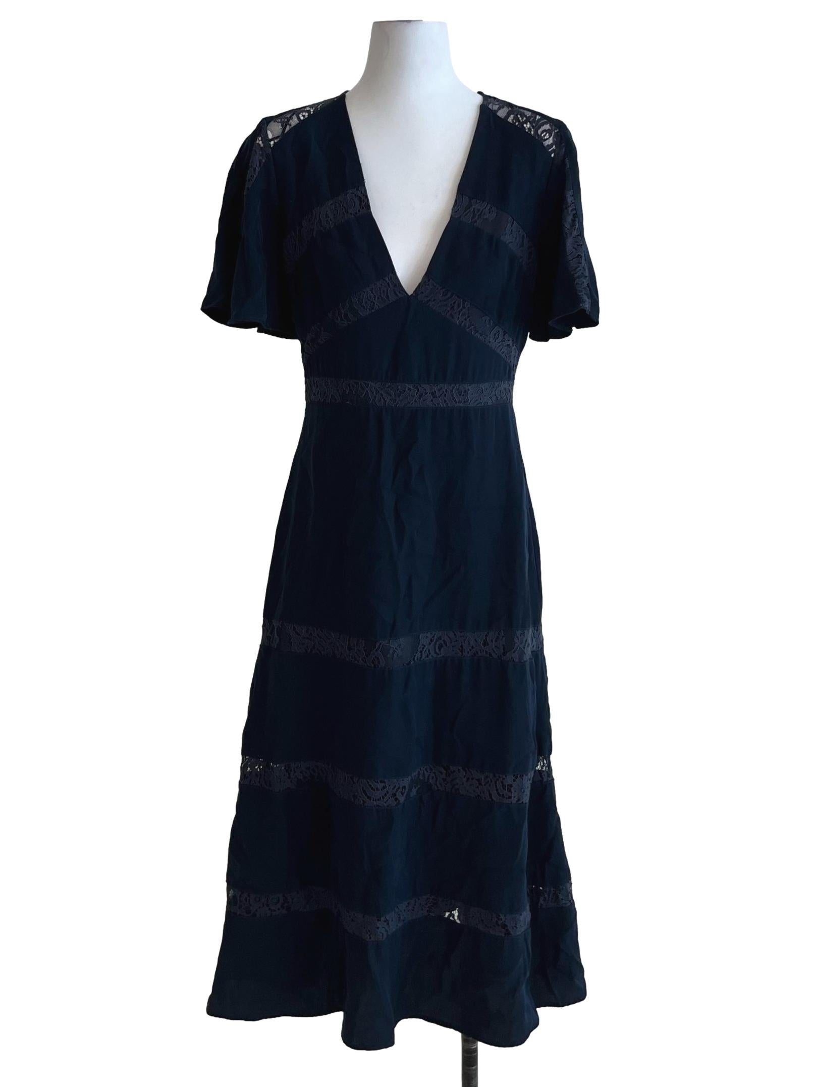 Navy Blue V-Neckline Empire Dress