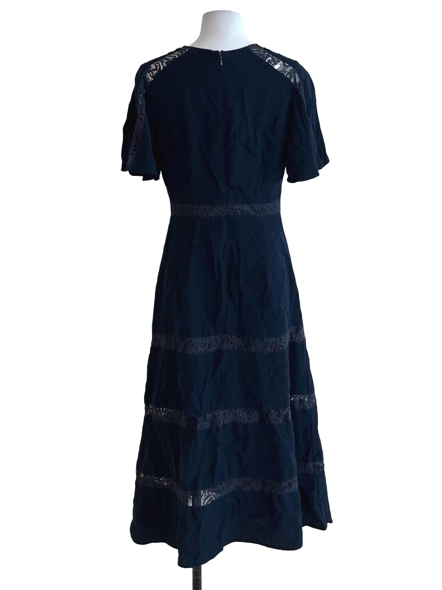 Navy Blue V-Neckline Empire Dress