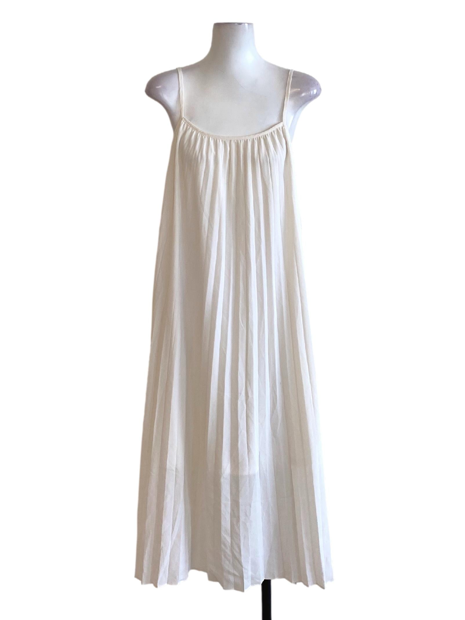 Soft White Pleated Spaghetti Strap Slip Dress TCL