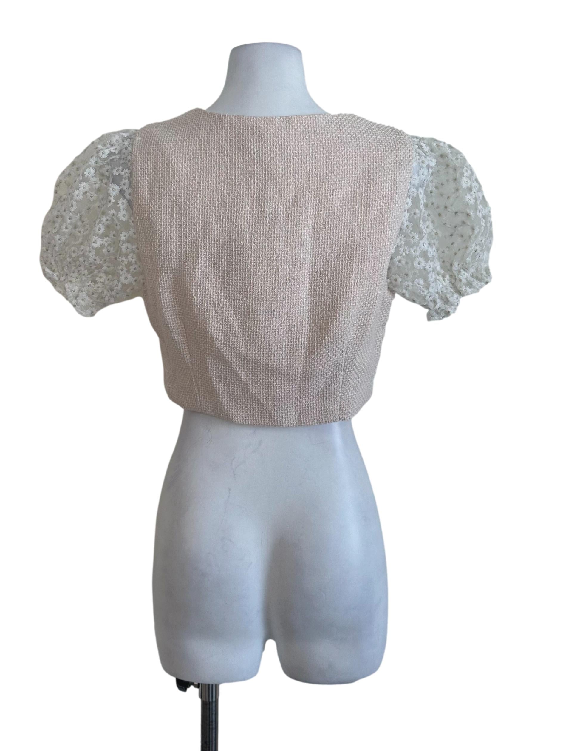 Peach White Floral Sleeve Top