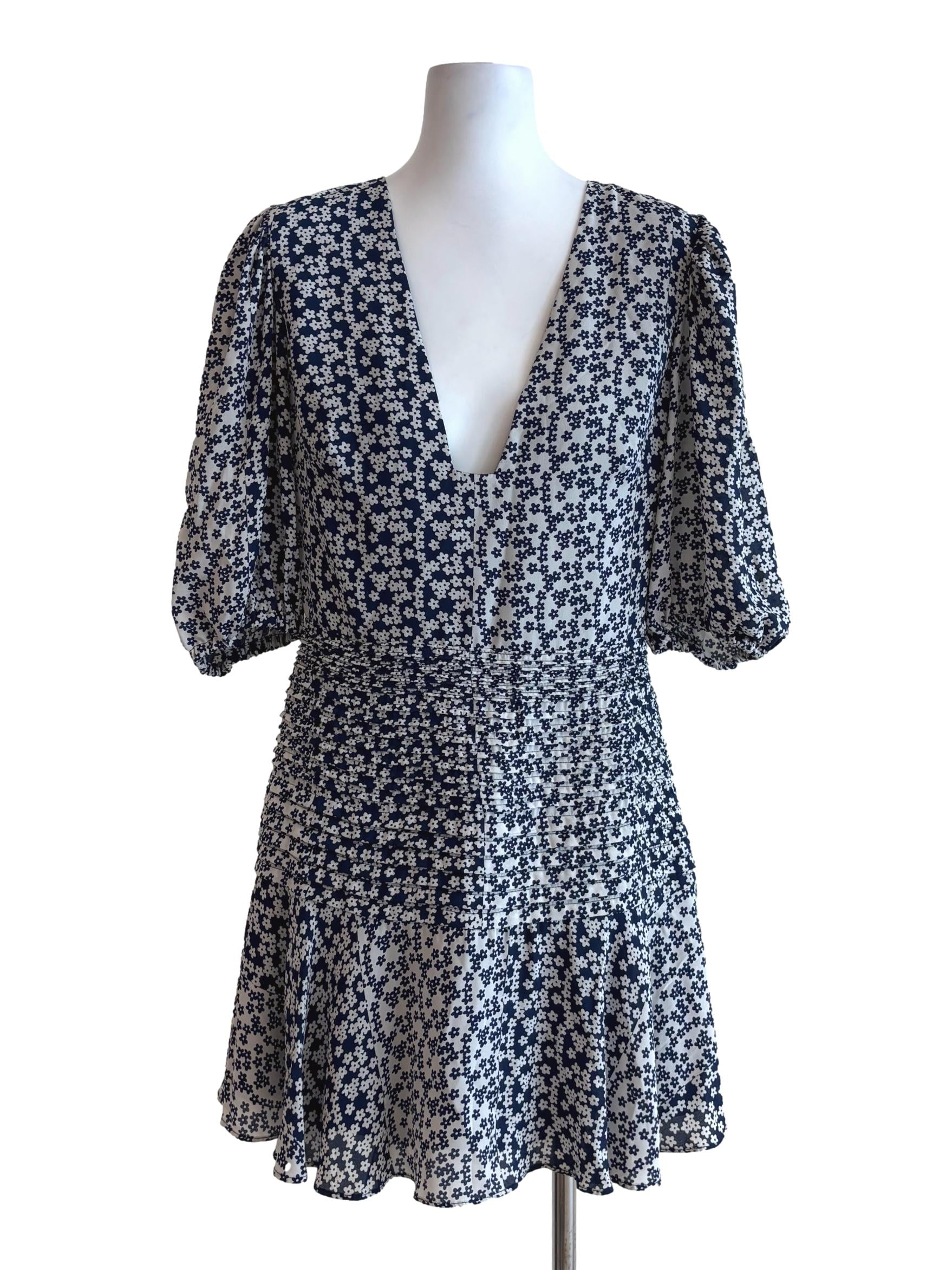 Navy Blue White Floral Flowy Dress