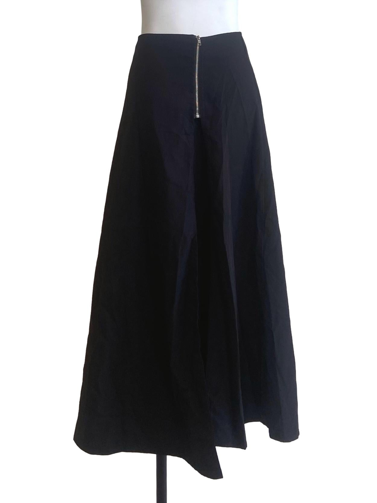 Black Slit A-Line Half Zip Skirt