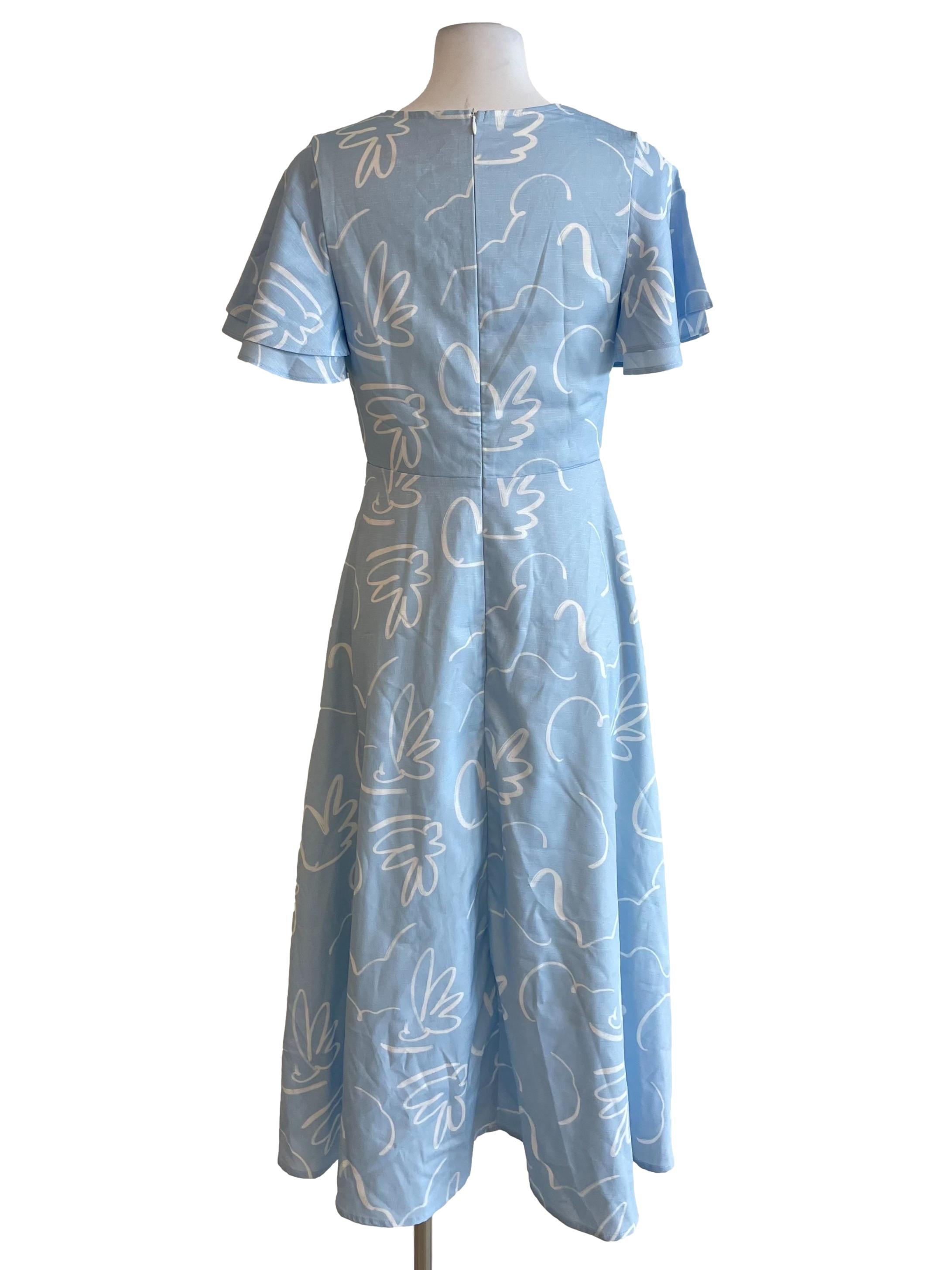 Light Blue Butterfly Sleeves V Neck Dress