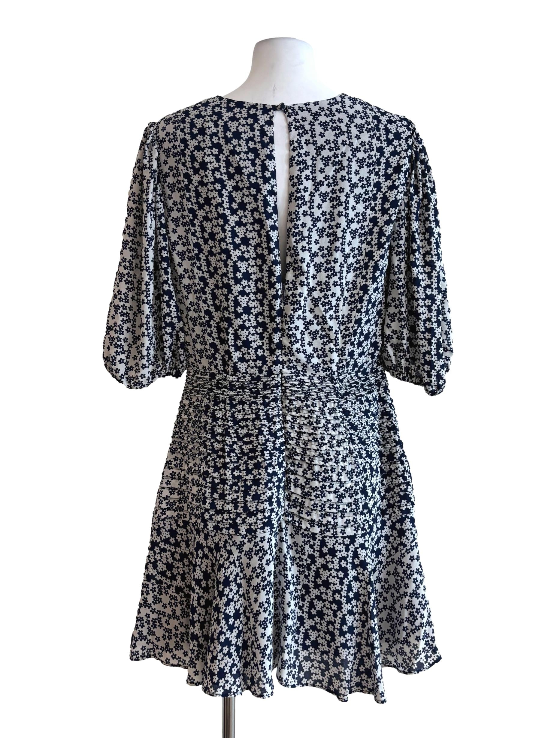 Navy Blue White Floral Flowy Dress