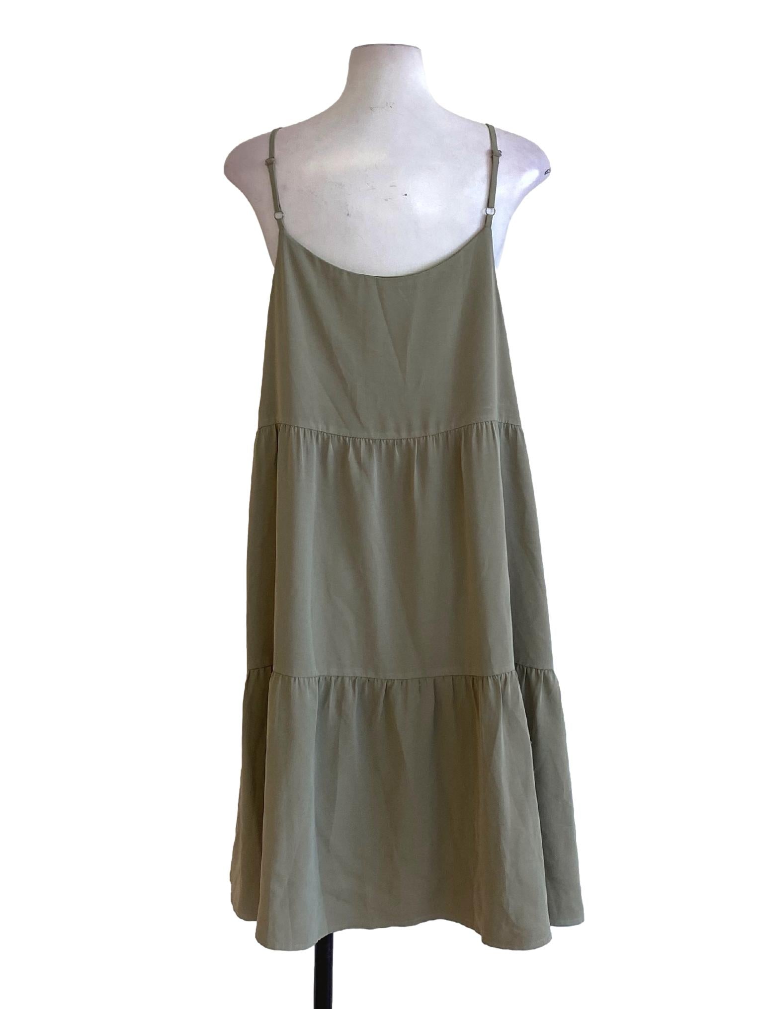 Crocodile Green Spaghetti Strap Scoop Neck Layered Slip Dress TTR