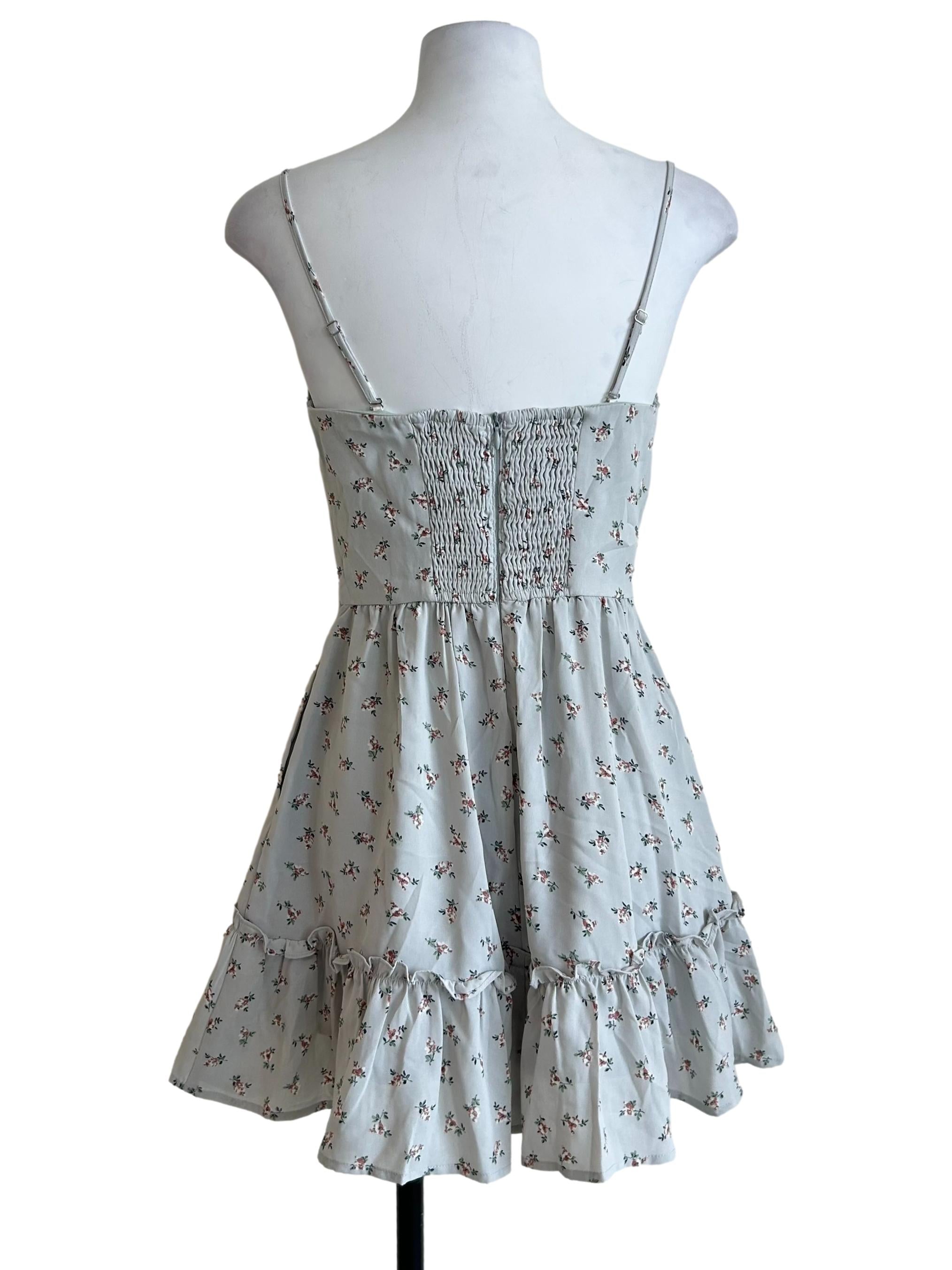 Baby Blue Floral Print Smocked Dress